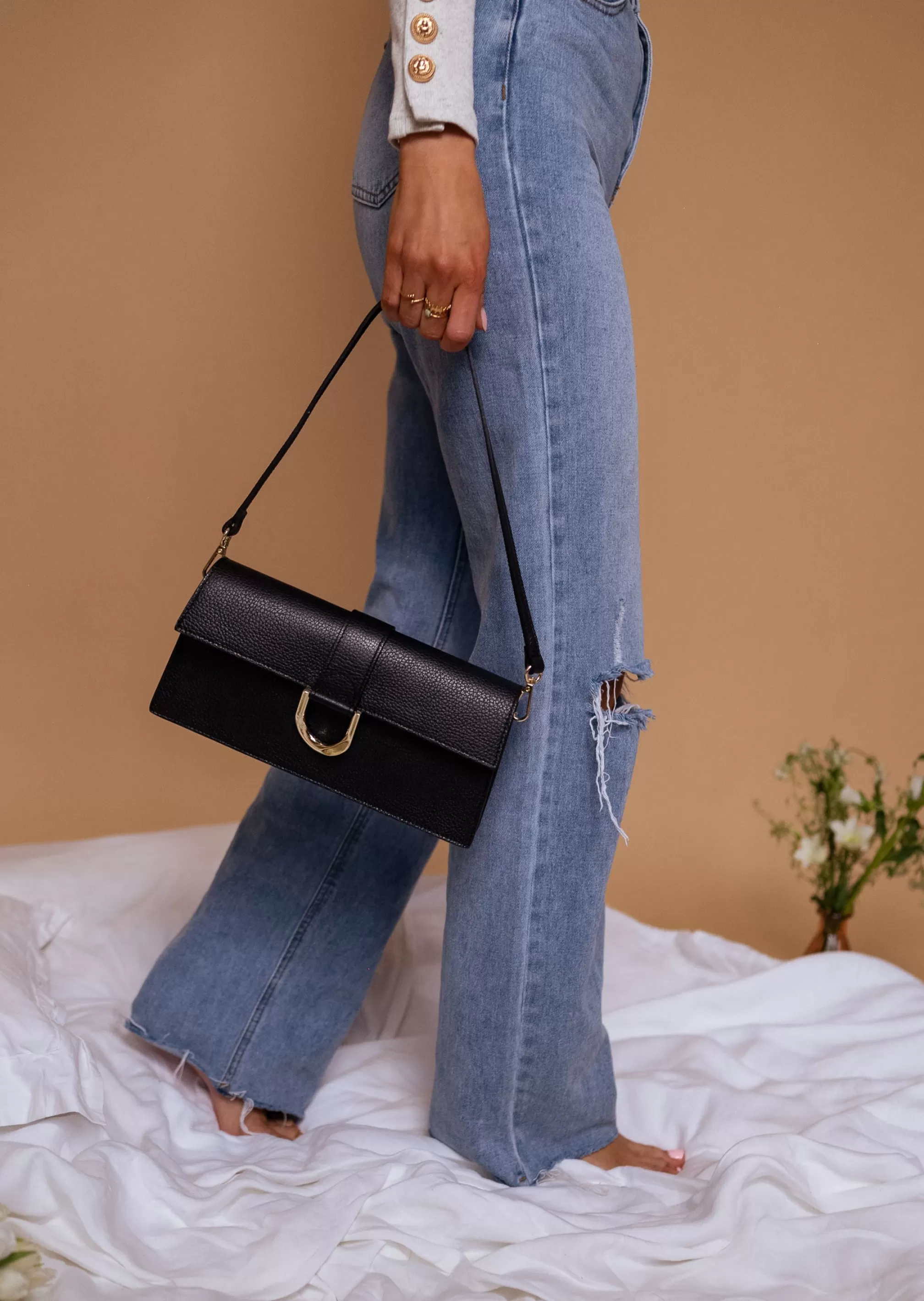 Bag Black Rectangular | Jama | Loop Golden | -Easy Clothes Discount