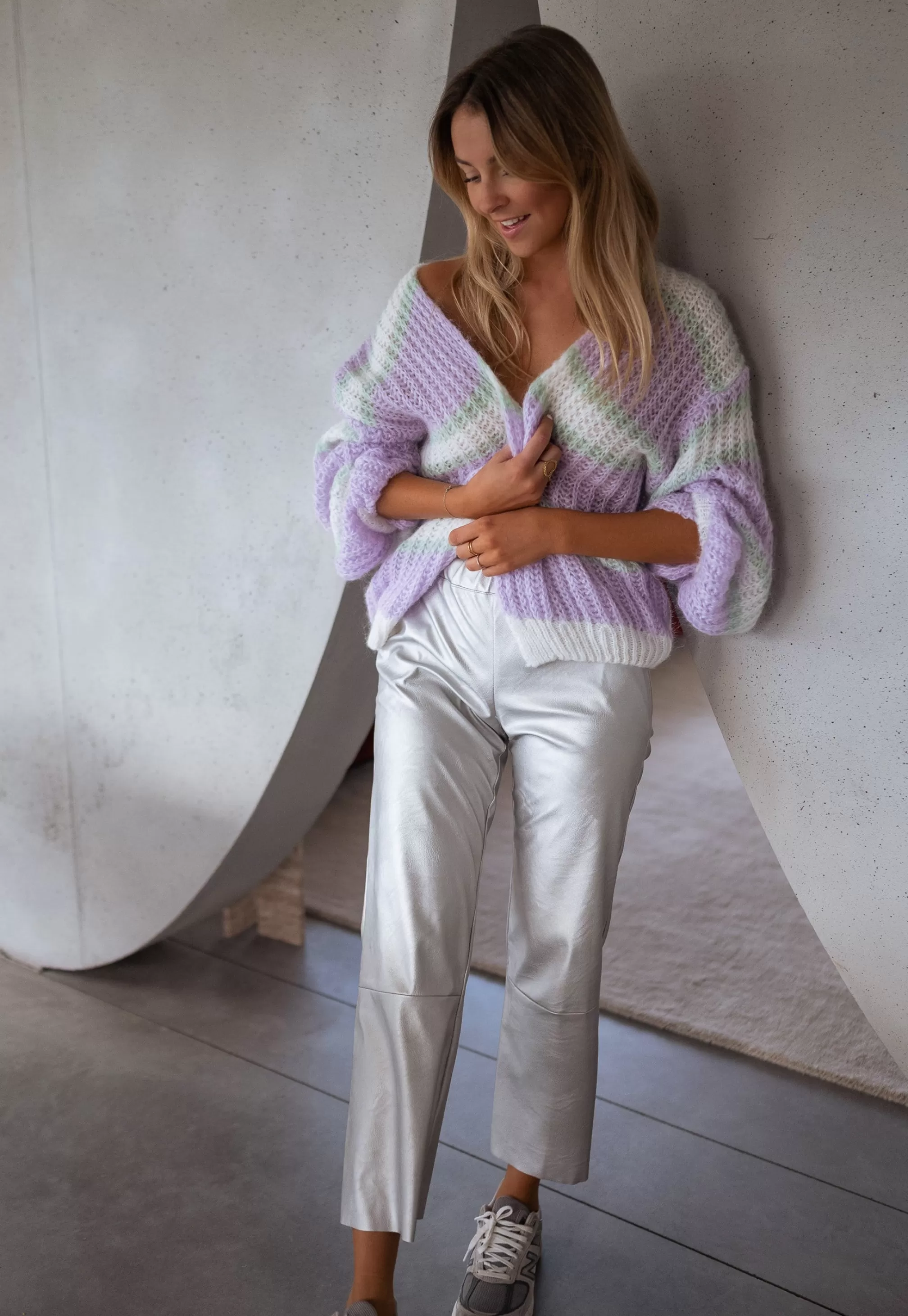 Cardigan Janet Purple, Ecru And Green | Cardigan Bernadette Lined | Ready To-Porter Online | -Easy Clothes New