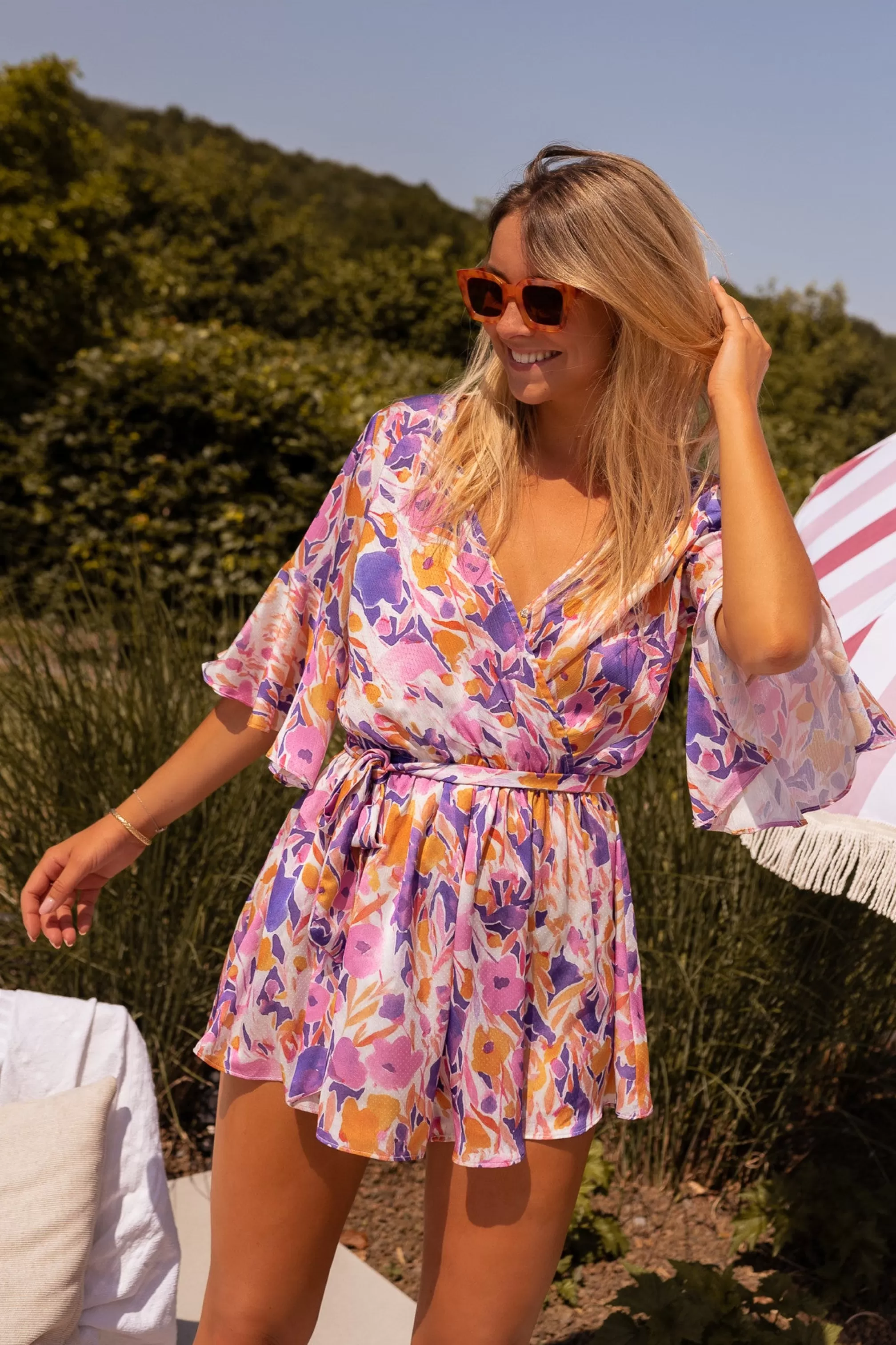 Combi-Shorts Basma Purple Flower | Combi-Shorts Hidden-Heart | Ready To-Porter Online | -Easy Clothes Cheap