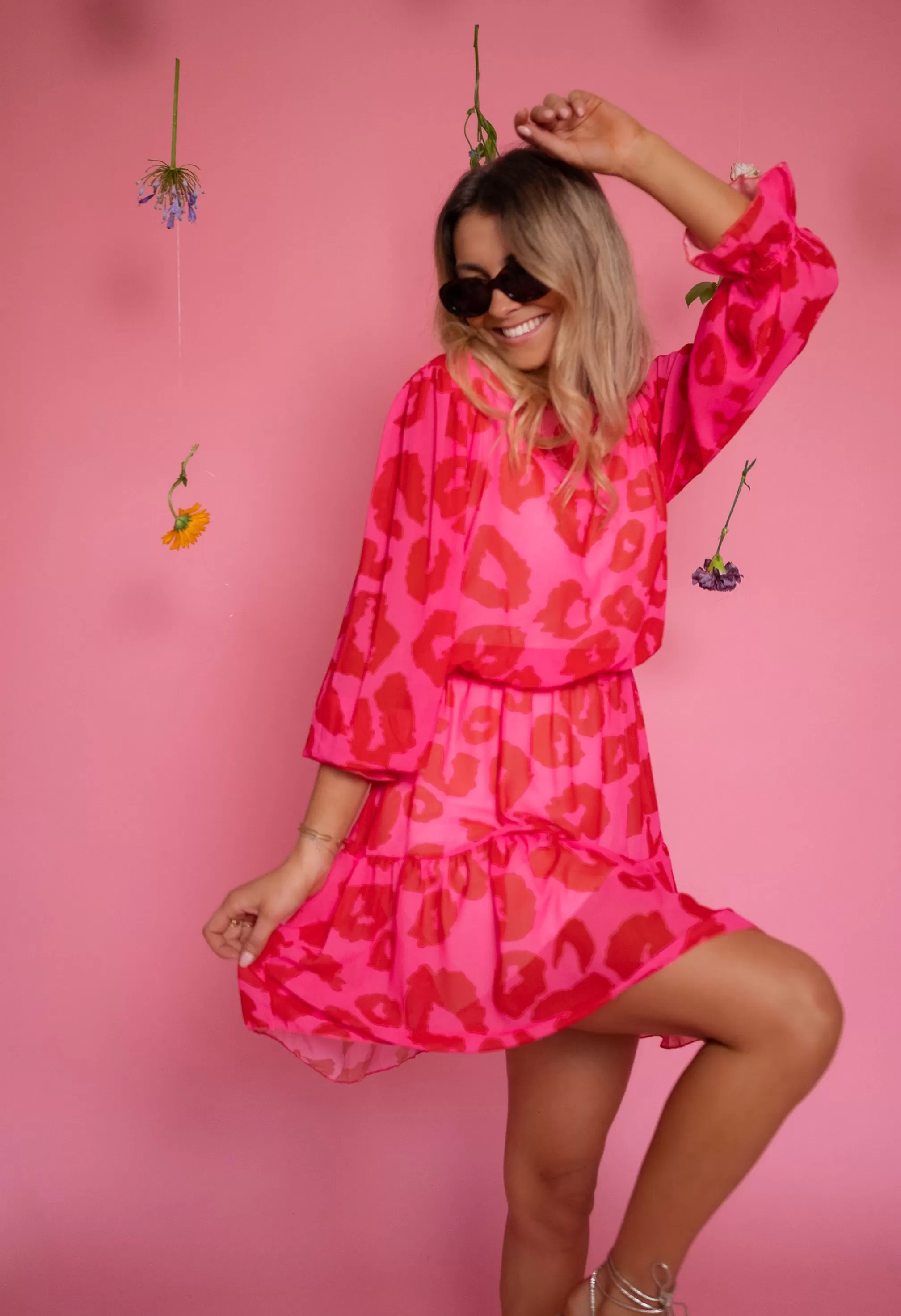 Dress Aelis | Pink And Red Patterns-Easy Clothes Sale