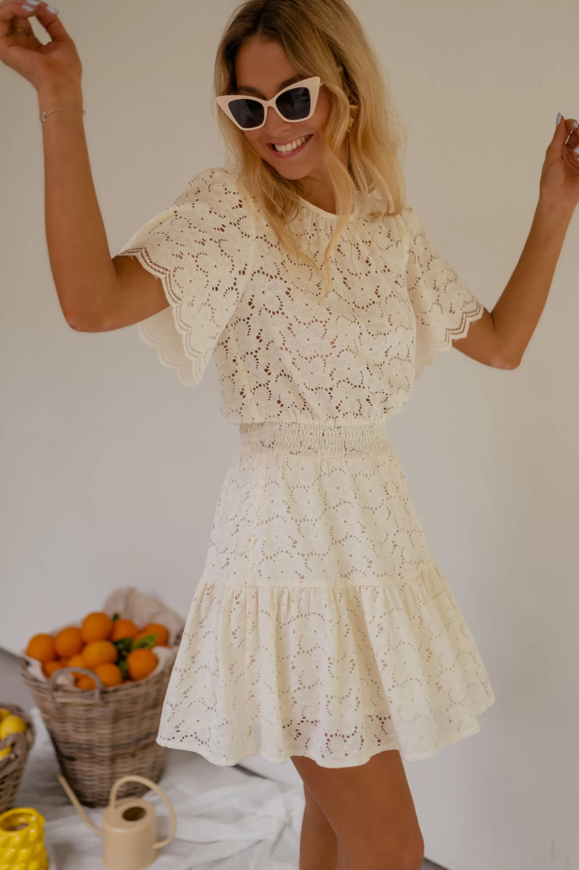 Dress Almane Ecru | Mini Dress In Lace | Ready To-Porter Online | -Easy Clothes Cheap