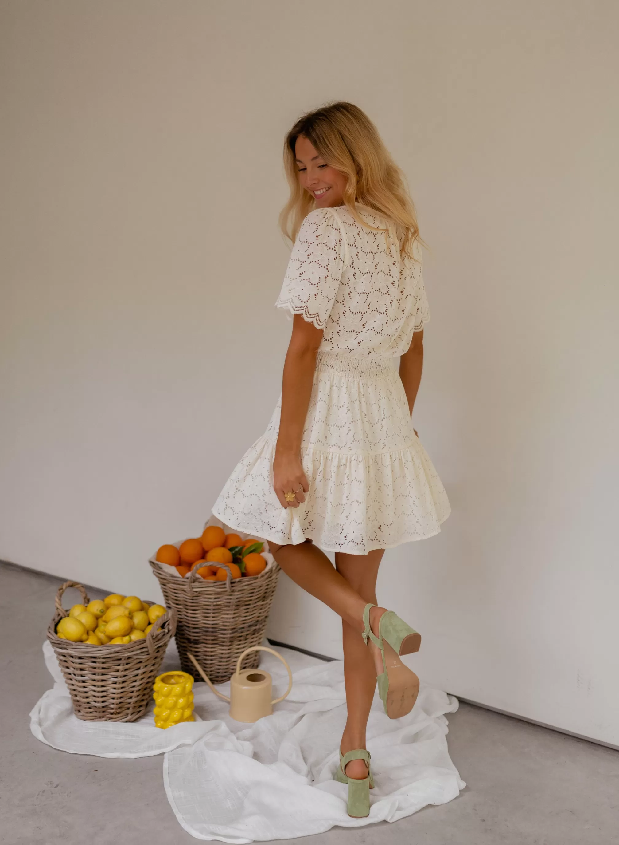 Dress Almane Ecru | Mini Dress In Lace | Ready To-Porter Online | -Easy Clothes Cheap