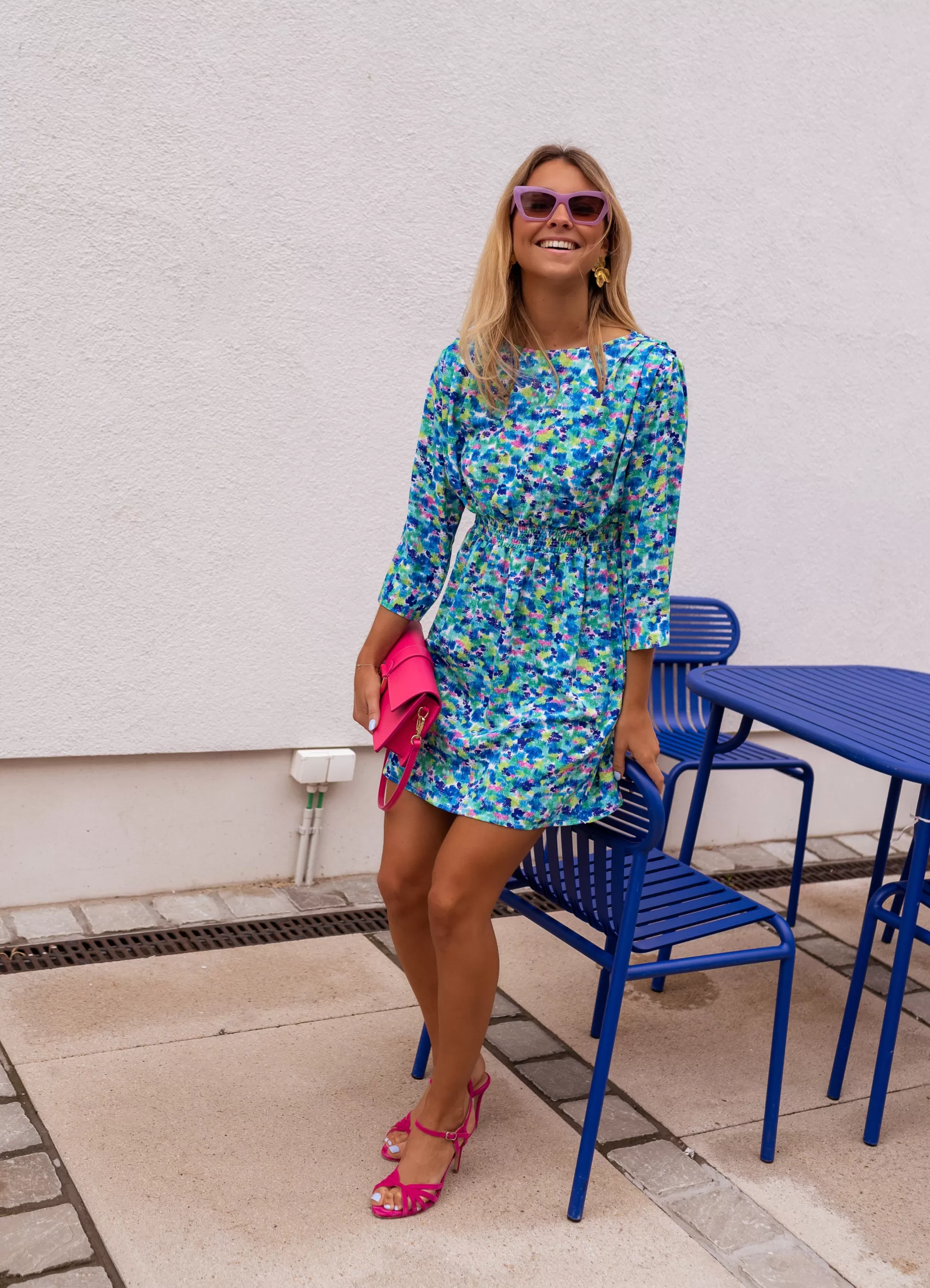 Dress Bathy Blue Patterned | Dress Short Blue Floral | Ready To-Porter Online | -Easy Clothes Best