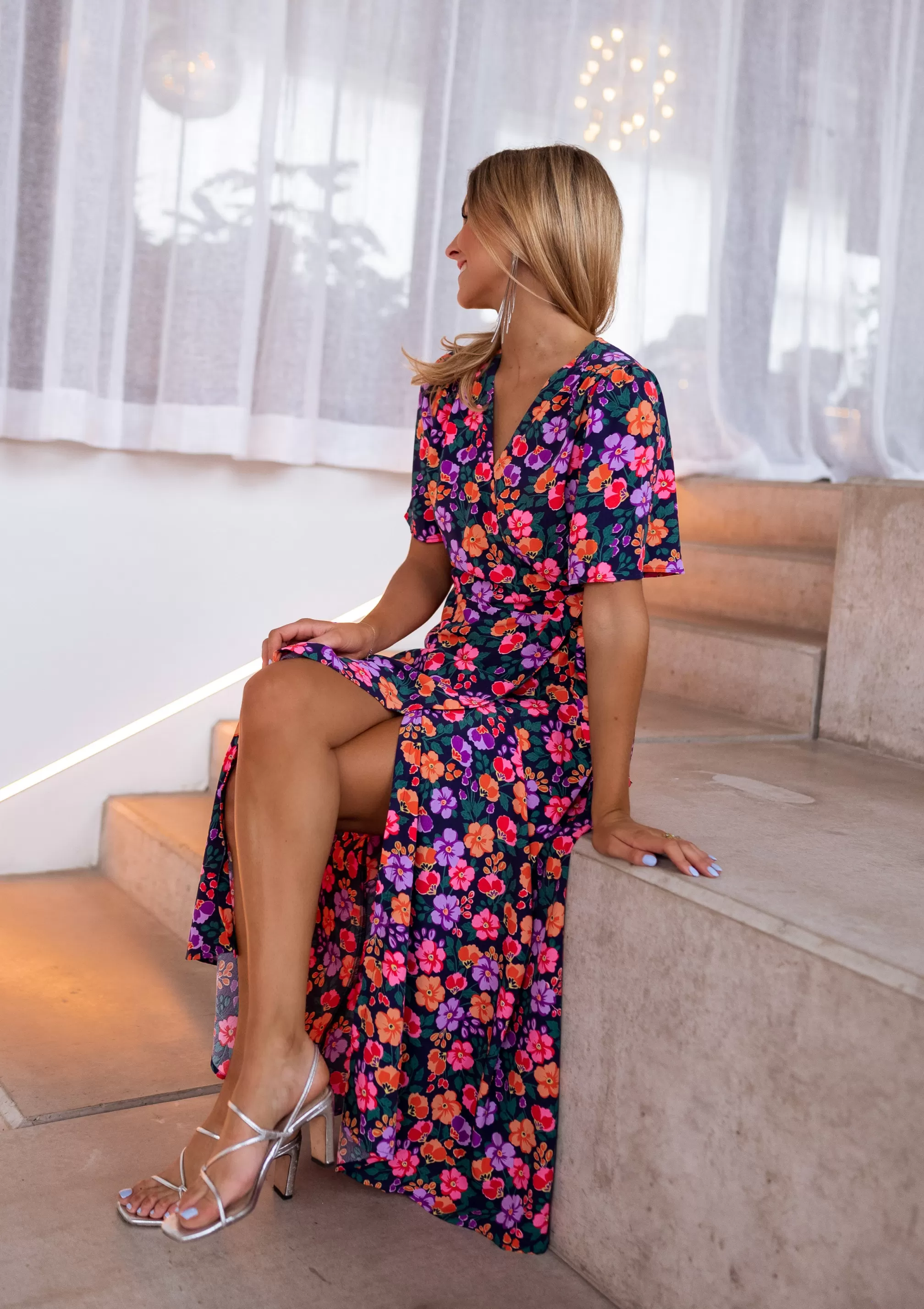 Dress Blue Lylia With Flowers | Dress Hidden-heart Floral | Ready To-Porter Online | -Easy Clothes Best Sale