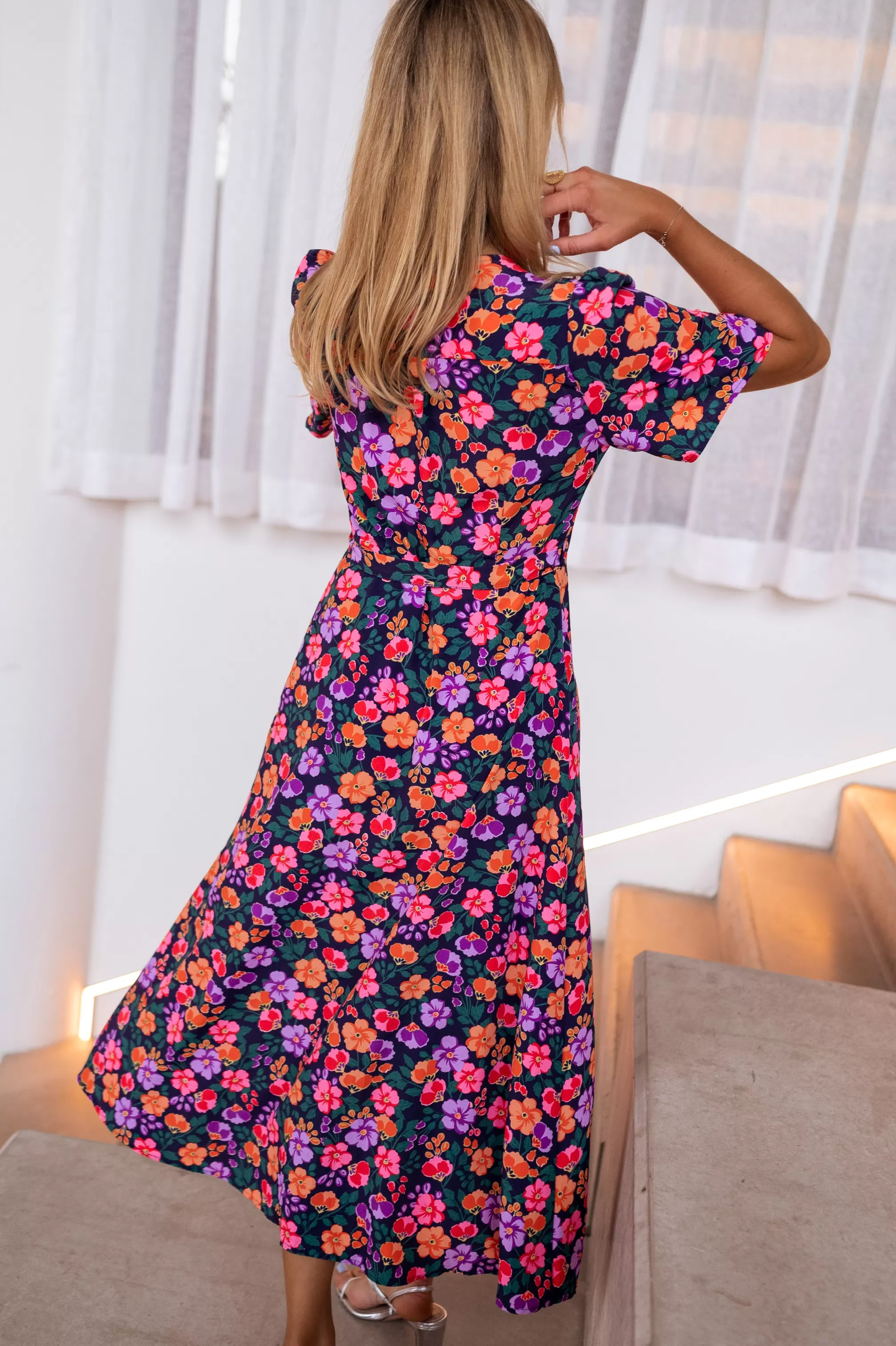 Dress Blue Lylia With Flowers | Dress Hidden-heart Floral | Ready To-Porter Online | -Easy Clothes Best Sale