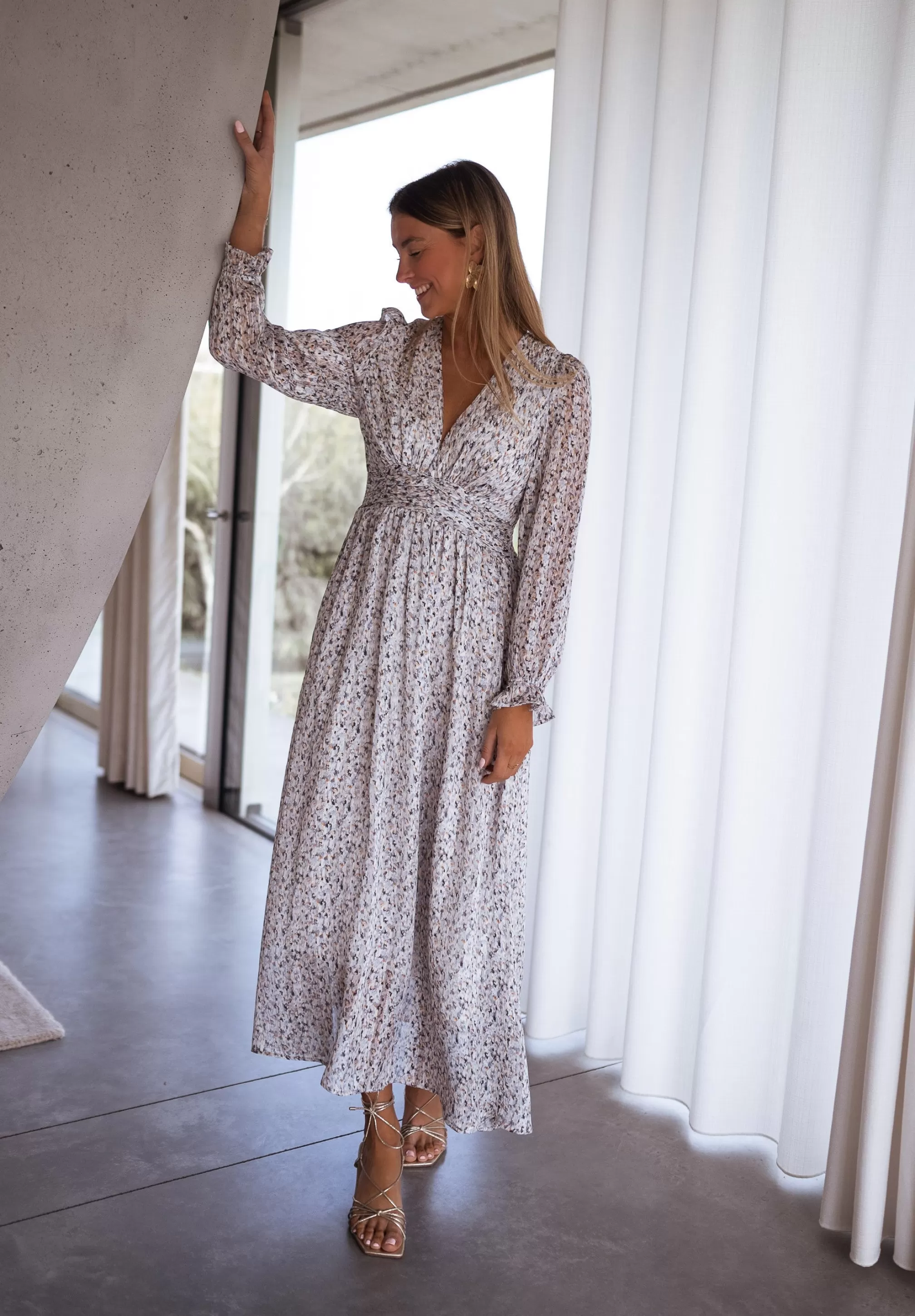 Dress Gray Rosana Patterned | Long DressFloral | Ready To-Porter Online | -Easy Clothes Online