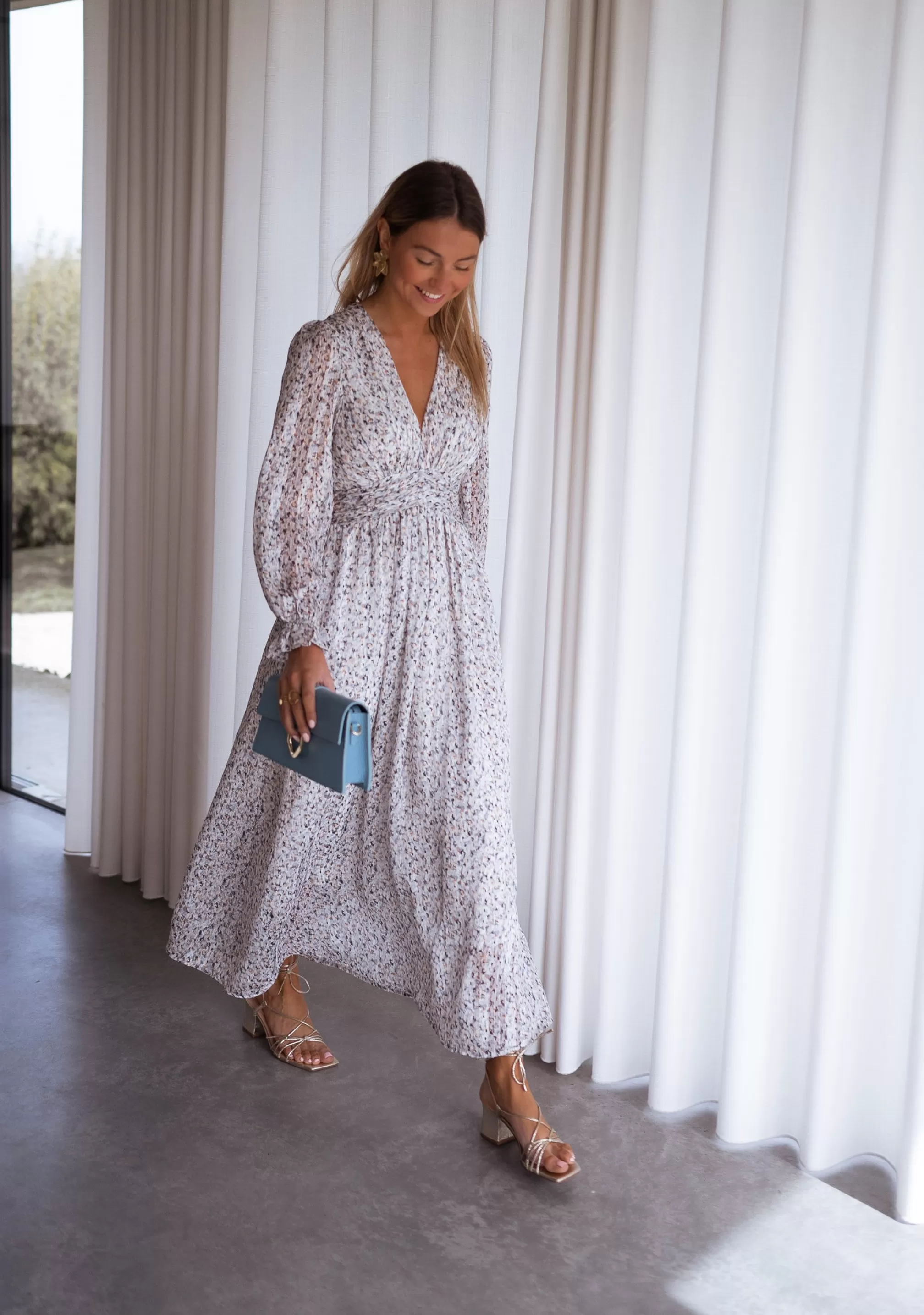 Dress Gray Rosana Patterned | Long DressFloral | Ready To-Porter Online | -Easy Clothes Online