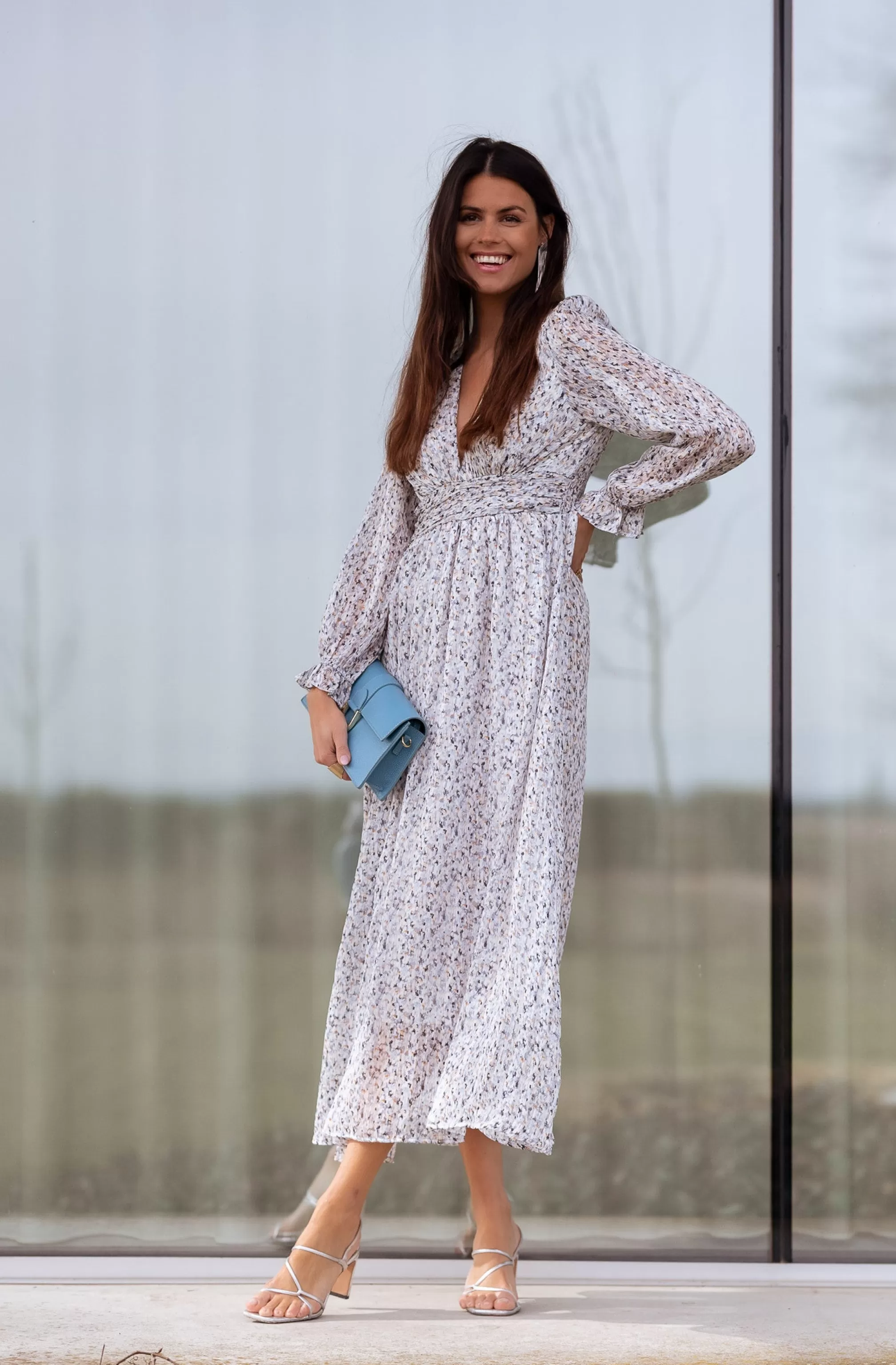 Dress Gray Rosana Patterned | Long DressFloral | Ready To-Porter Online | -Easy Clothes Online