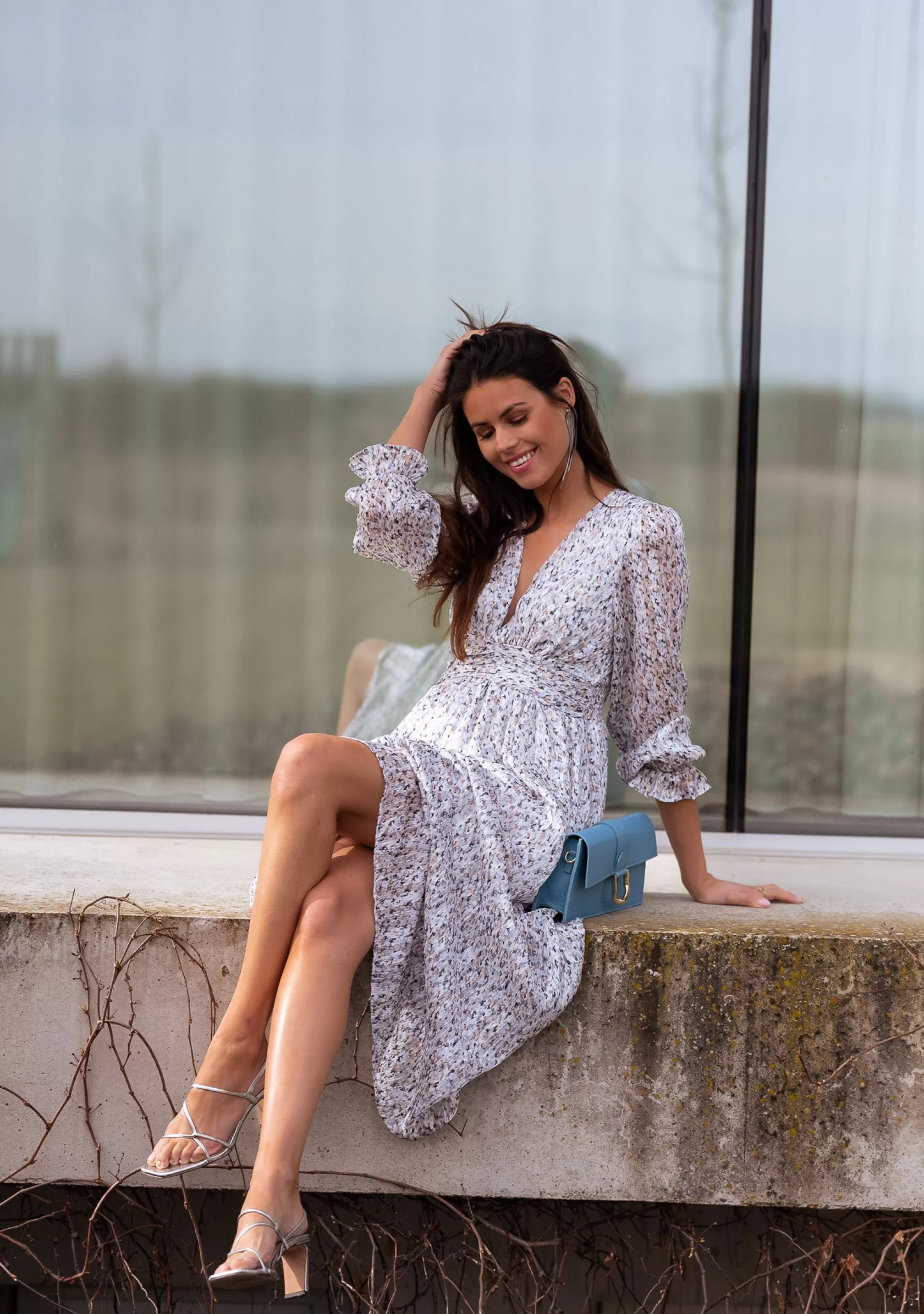 Dress Gray Rosana Patterned | Long DressFloral | Ready To-Porter Online | -Easy Clothes Online