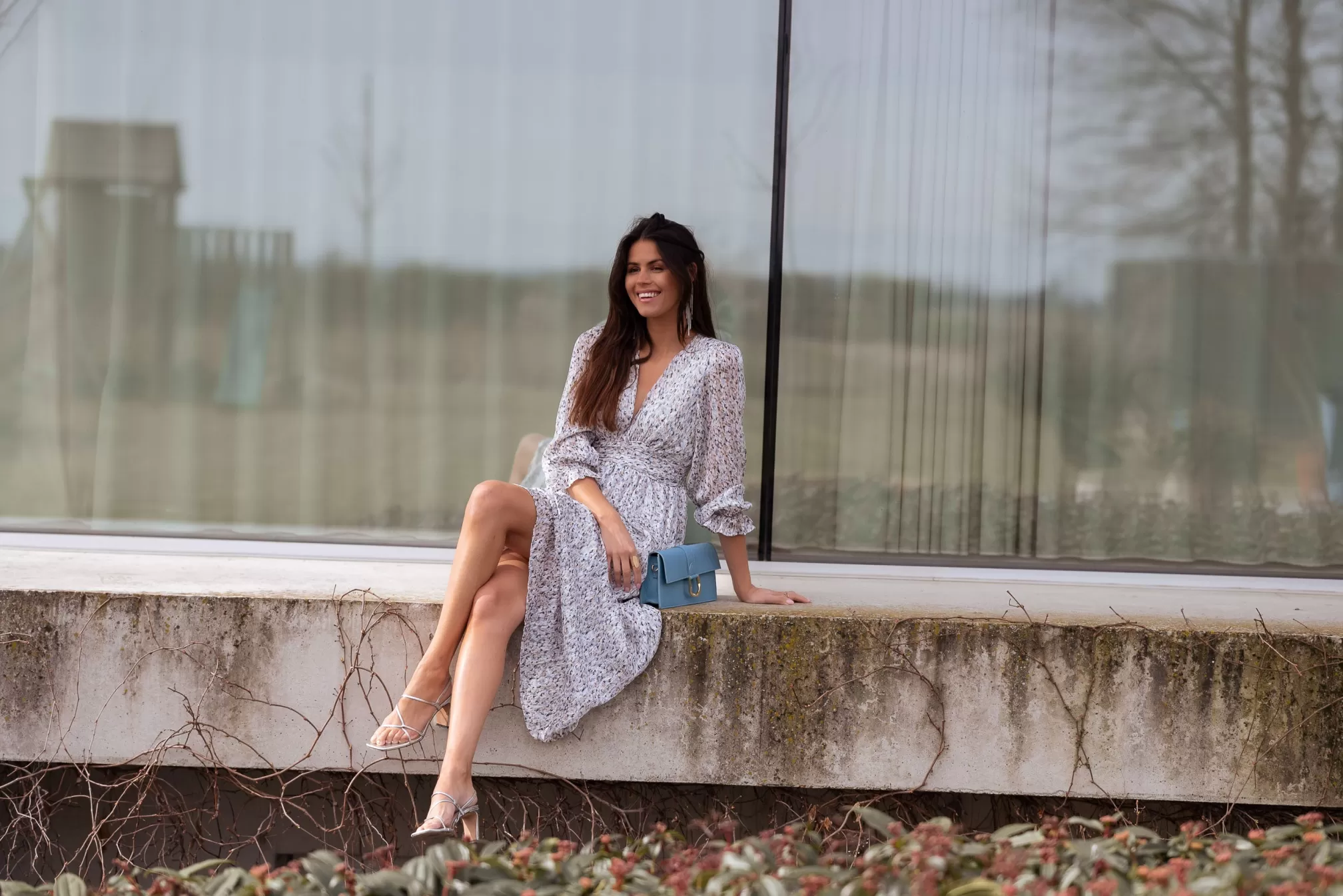 Dress Gray Rosana Patterned | Long DressFloral | Ready To-Porter Online | -Easy Clothes Online