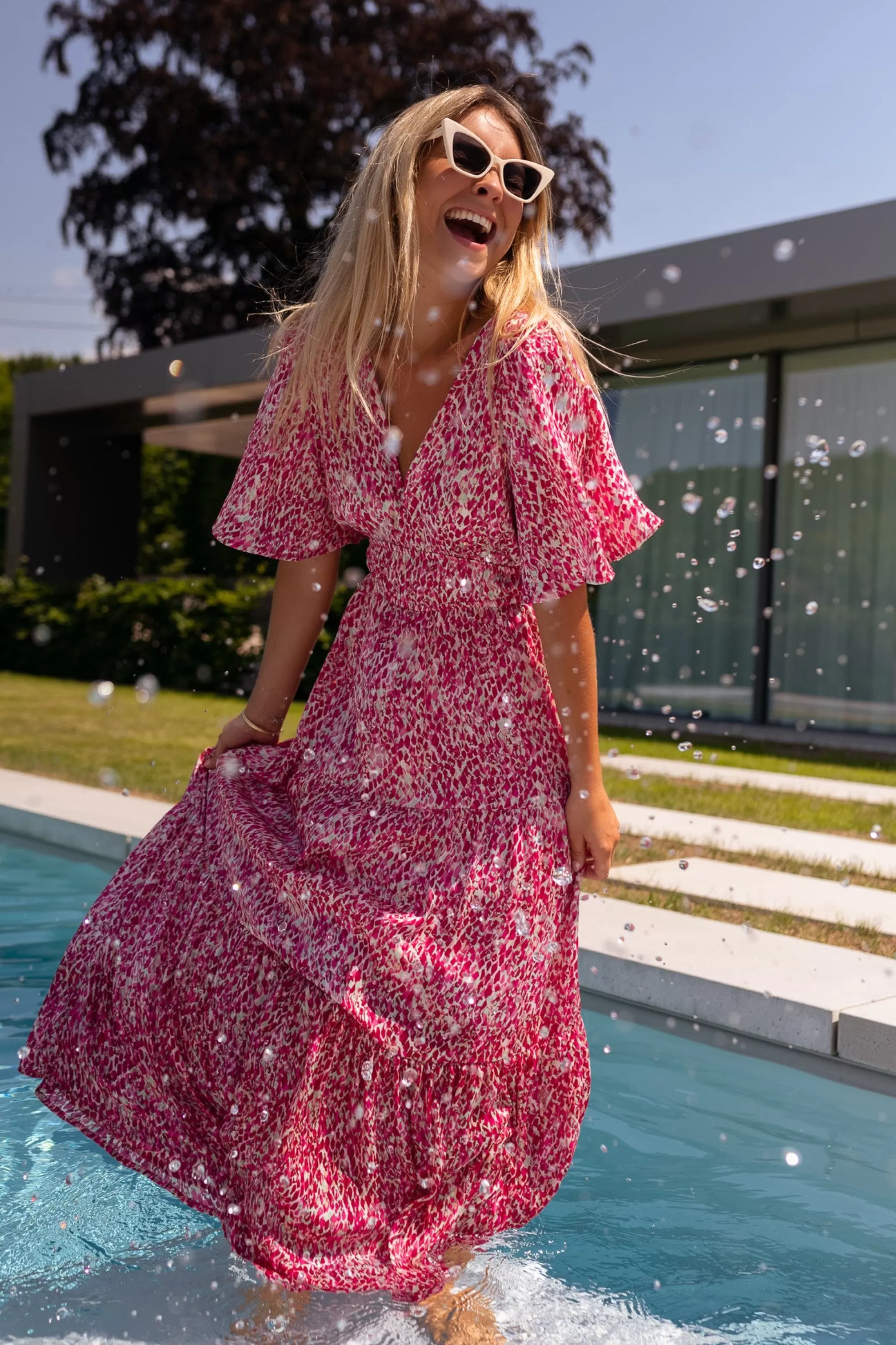 Dress Sienna Pink Patterned | Long DressColorful | Ready To-Porter Online | -Easy Clothes Outlet