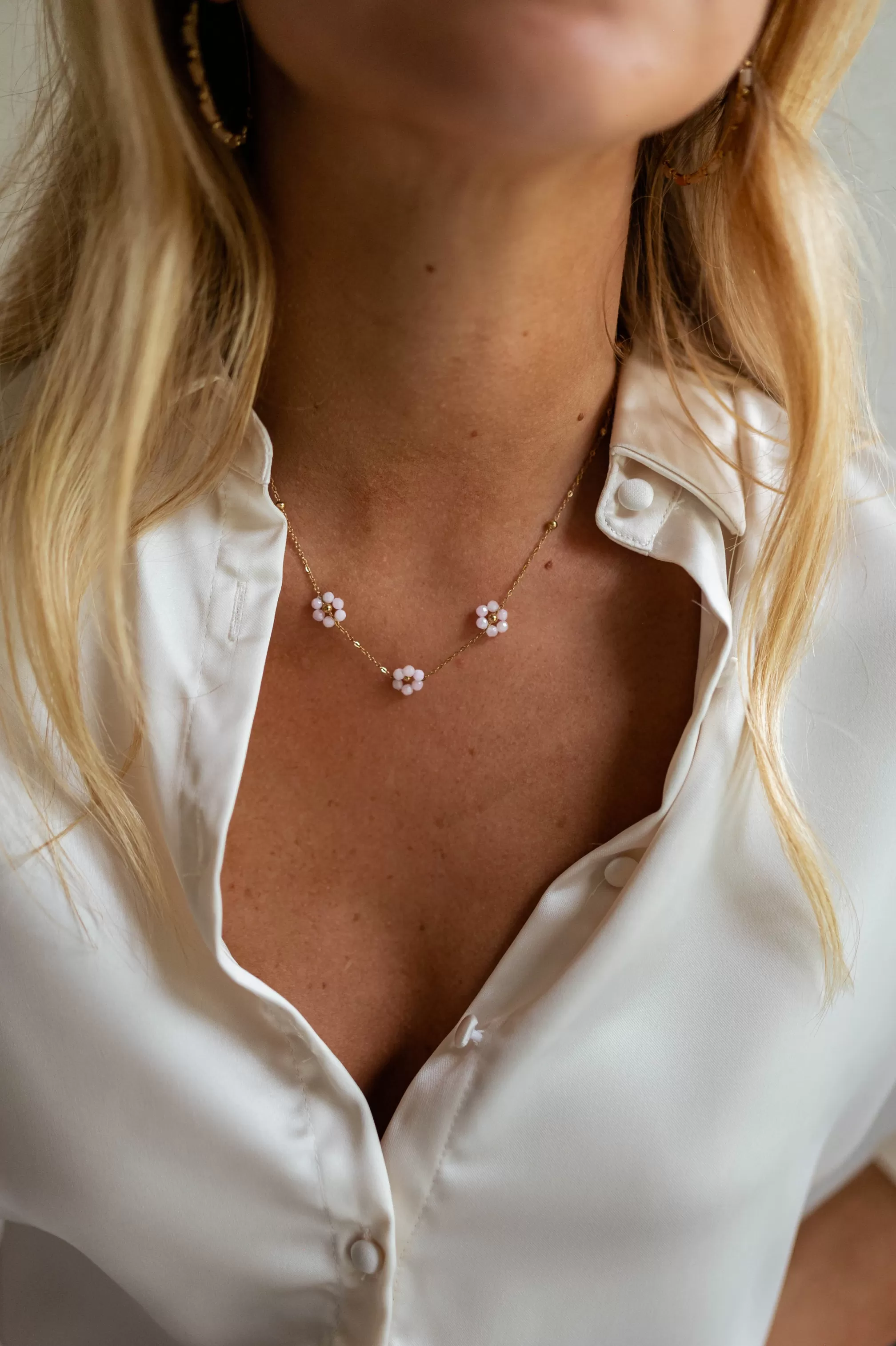 Flowi Necklace Pink And Golden | Flower Necklace | Ready To-Porter Online -Easy Clothes Store