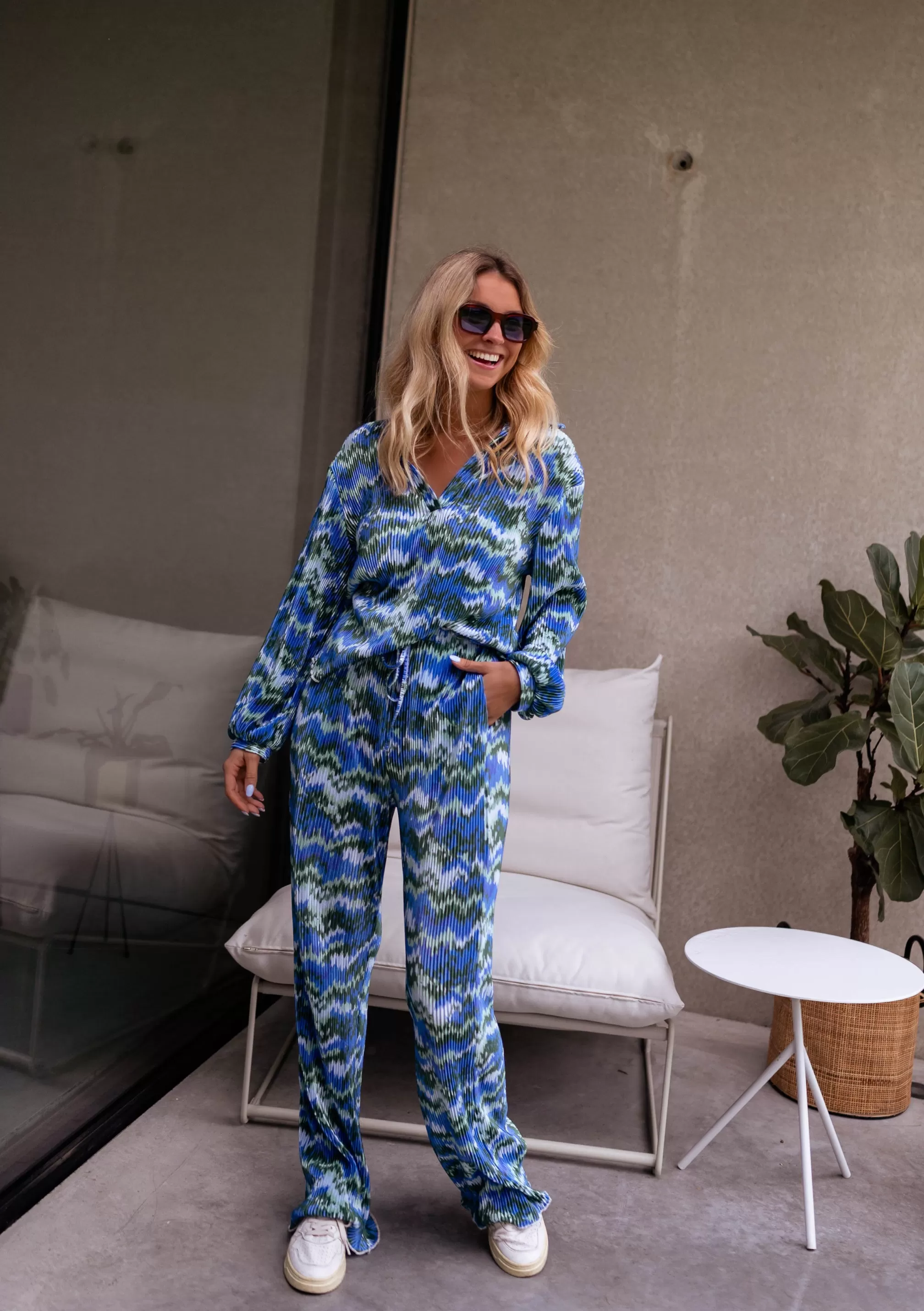 Gleda Green And Blue Blouse | Pleated Blouse Patterned | Ready To-Porter Online | -Easy Clothes Outlet