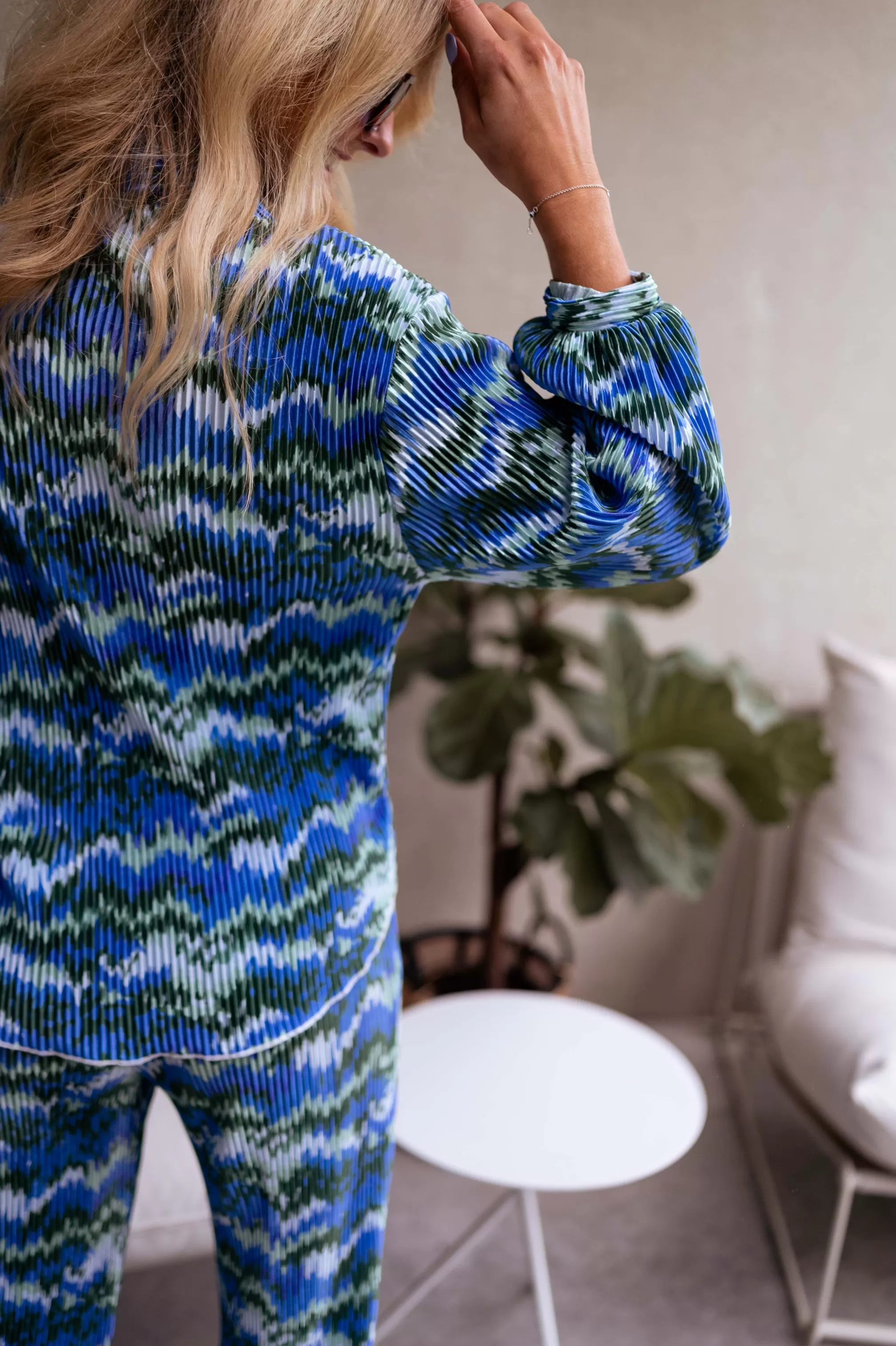 Gleda Green And Blue Blouse | Pleated Blouse Patterned | Ready To-Porter Online | -Easy Clothes Outlet