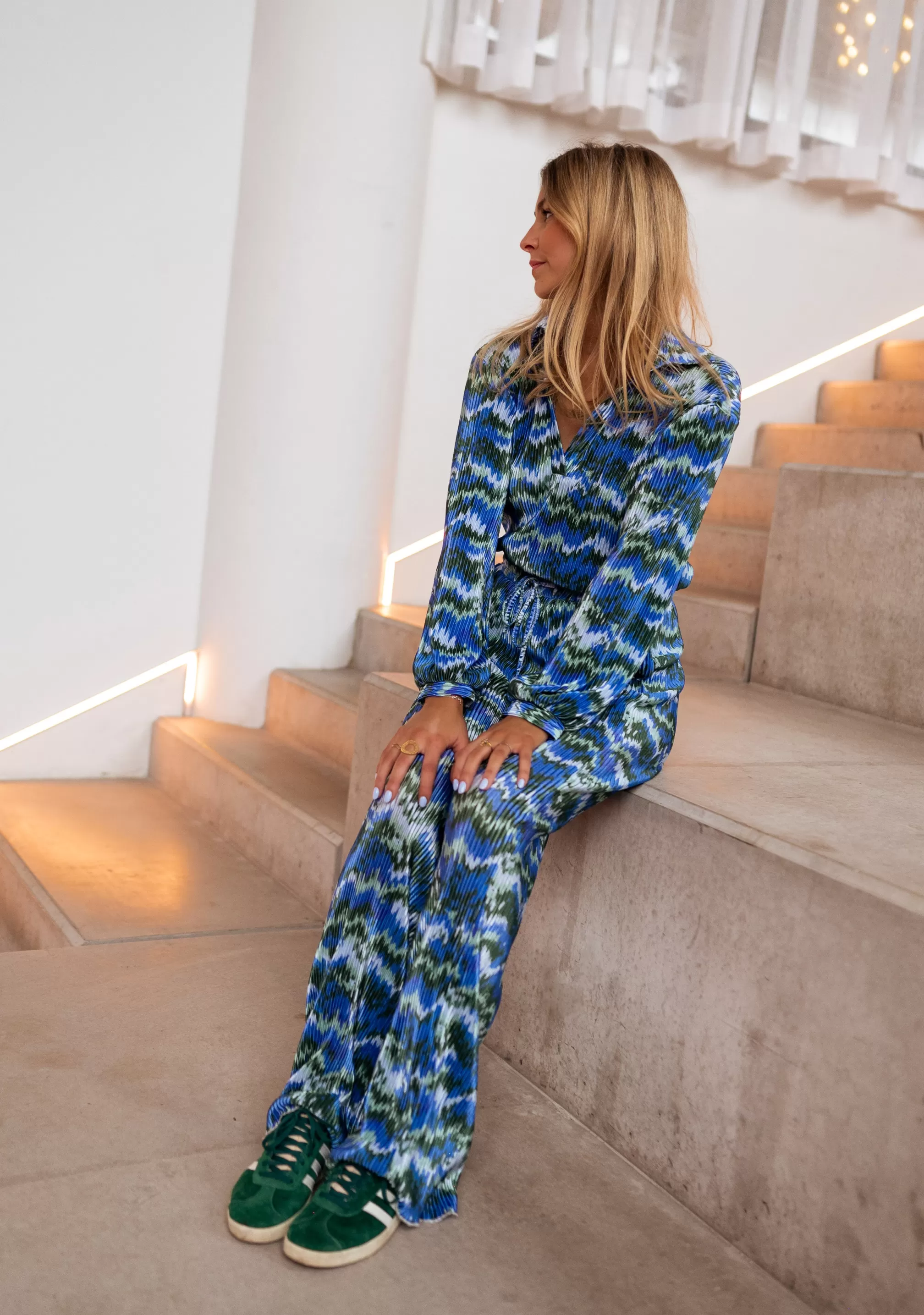 Gleda Green And Blue Blouse | Pleated Blouse Patterned | Ready To-Porter Online | -Easy Clothes Outlet