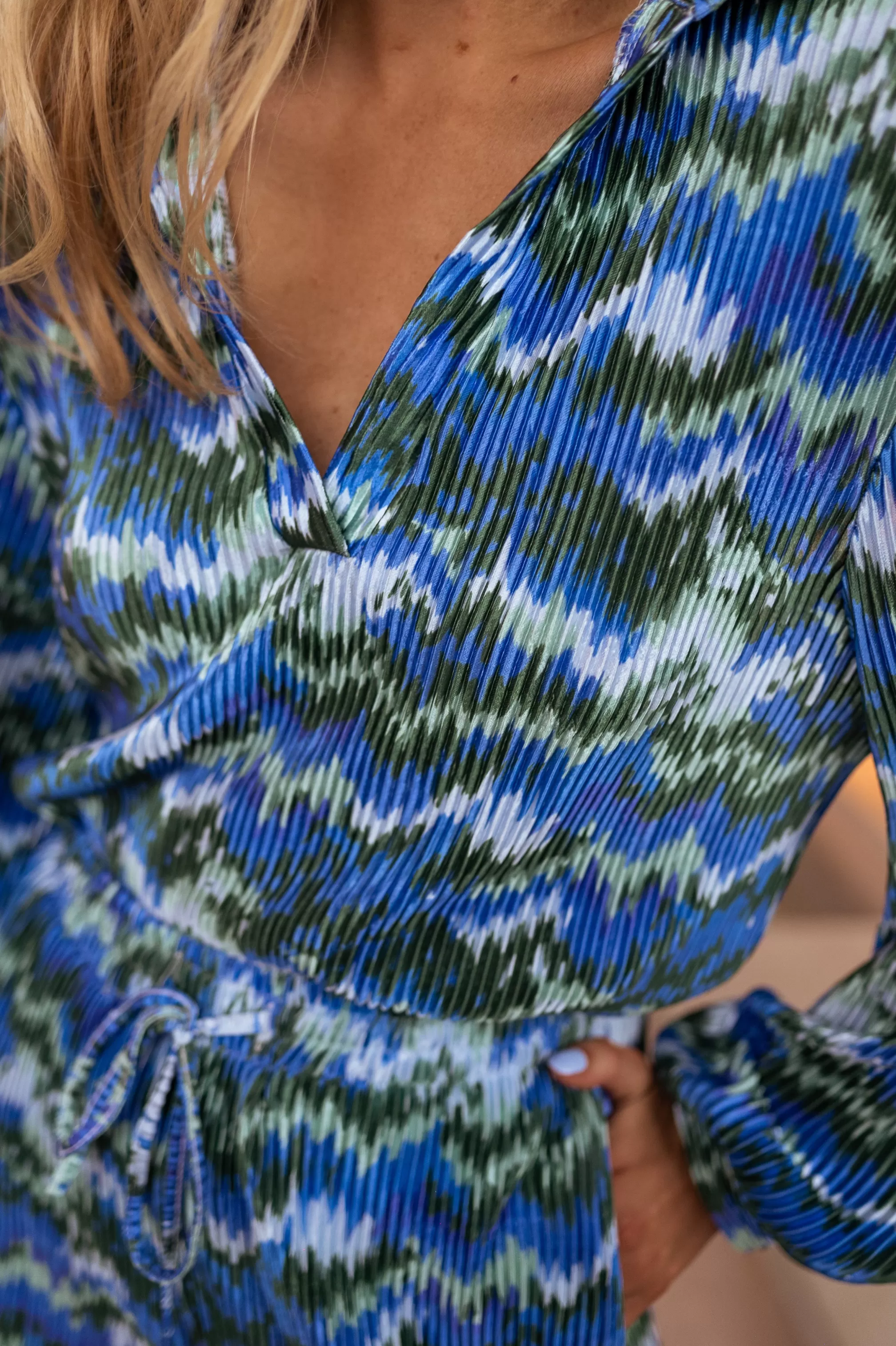 Gleda Green And Blue Blouse | Pleated Blouse Patterned | Ready To-Porter Online | -Easy Clothes Outlet