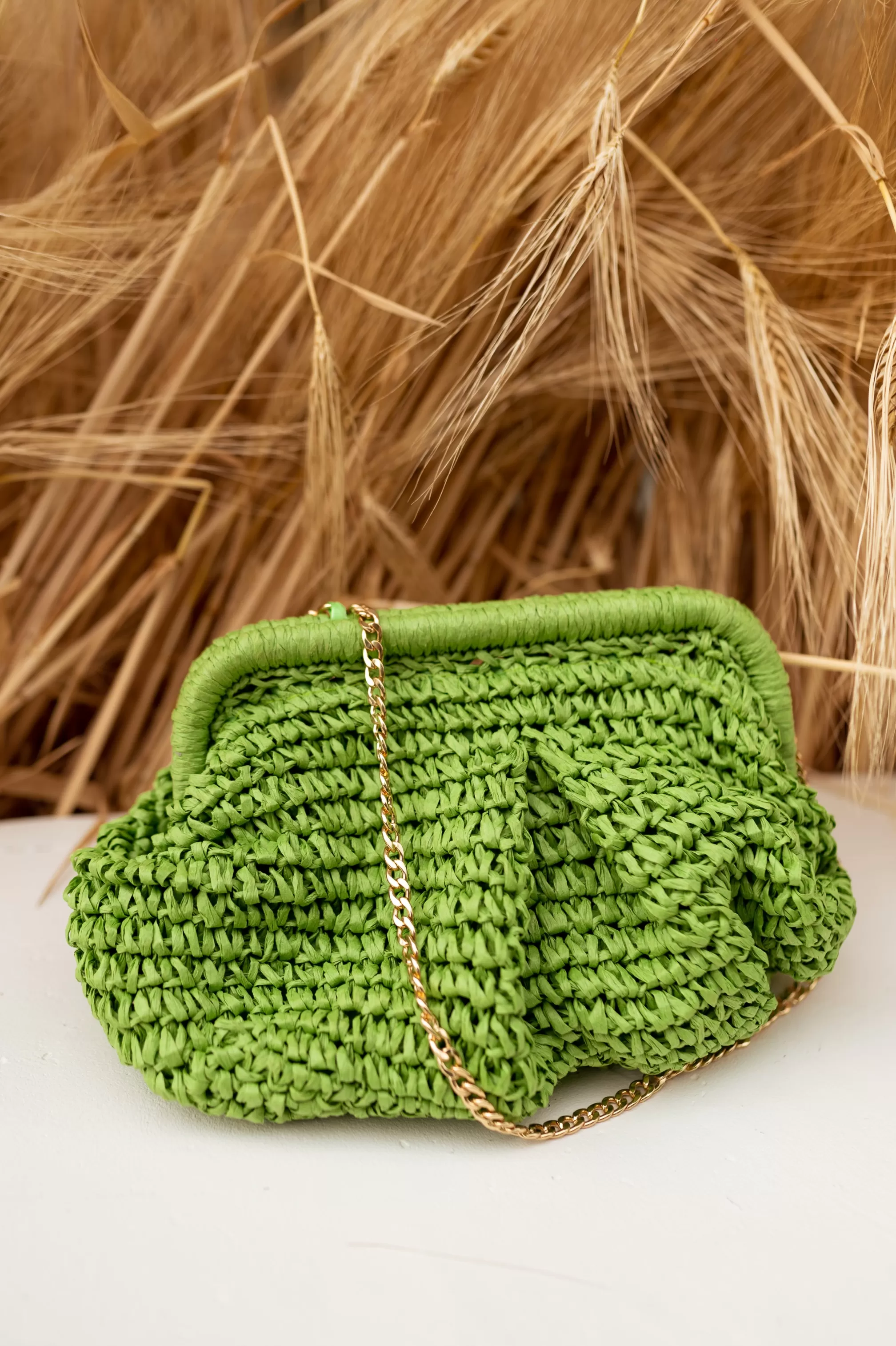 Green Raphia Bag - Jerry - Interior Pocket - Accessories-Easy Clothes Online