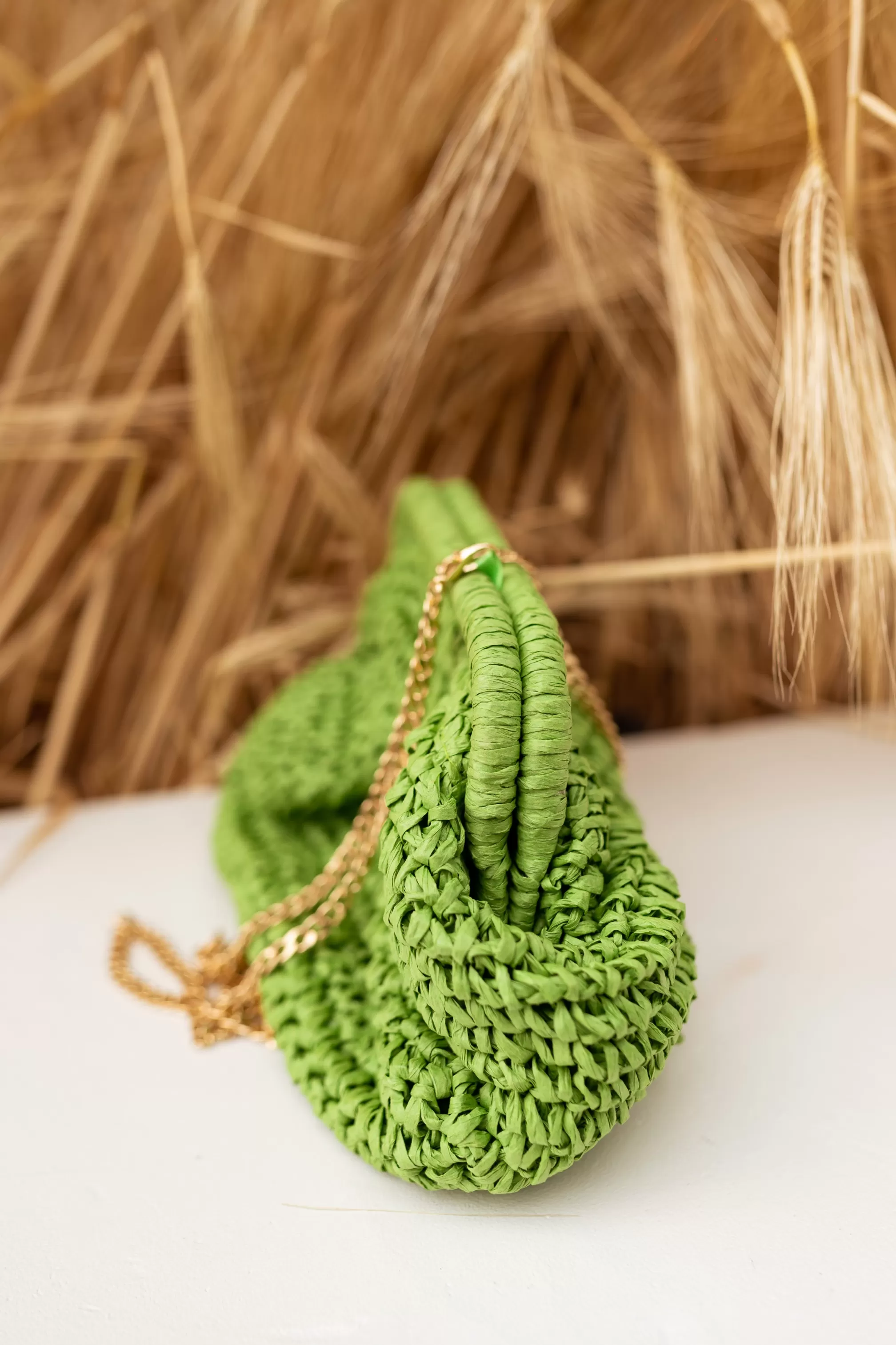 Green Raphia Bag - Jerry - Interior Pocket - Accessories-Easy Clothes Online