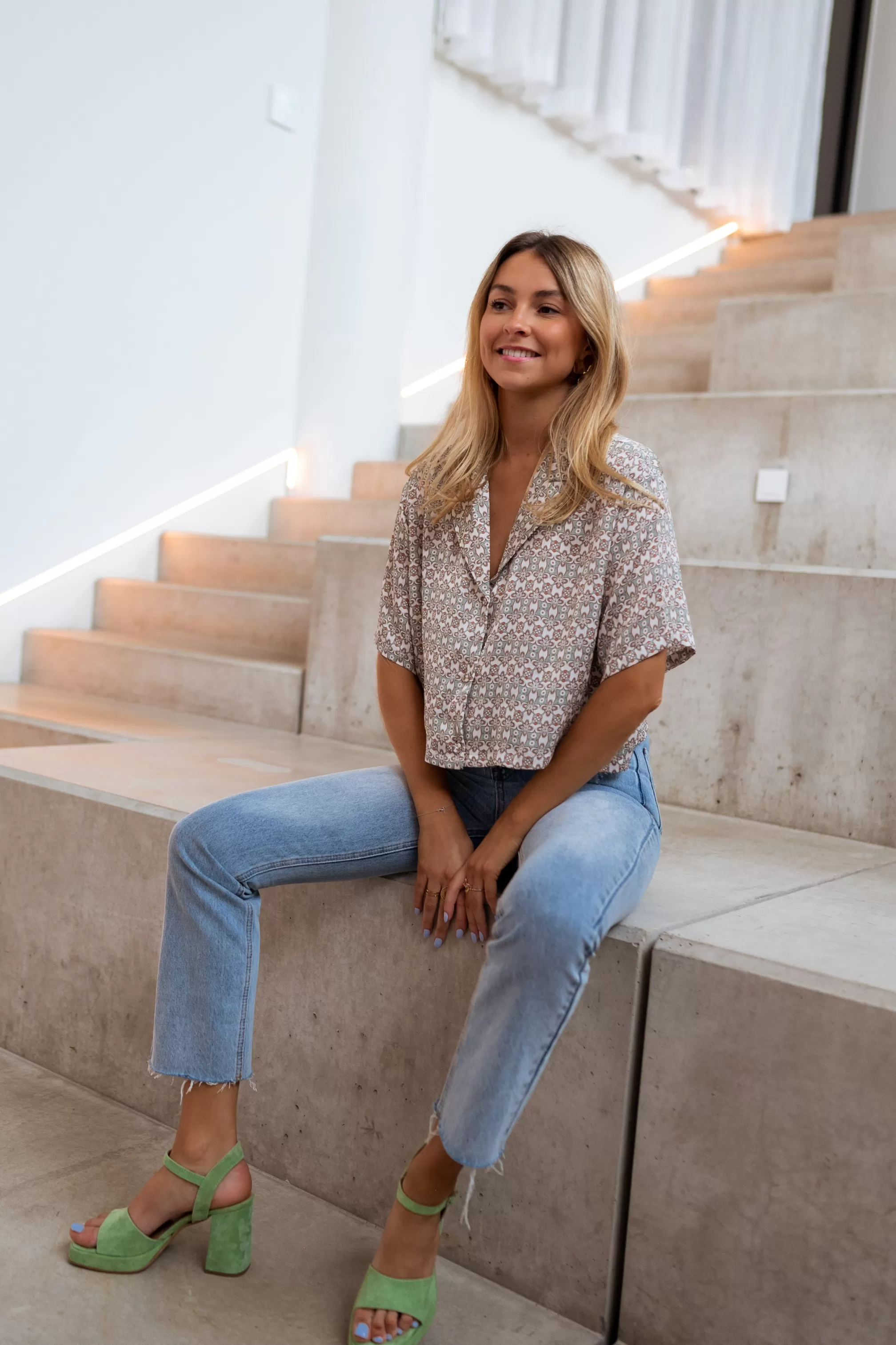 Green Tia Shirt Patterned | Oversized Crop Shirt | Ready To-Porter Online | -Easy Clothes Flash Sale