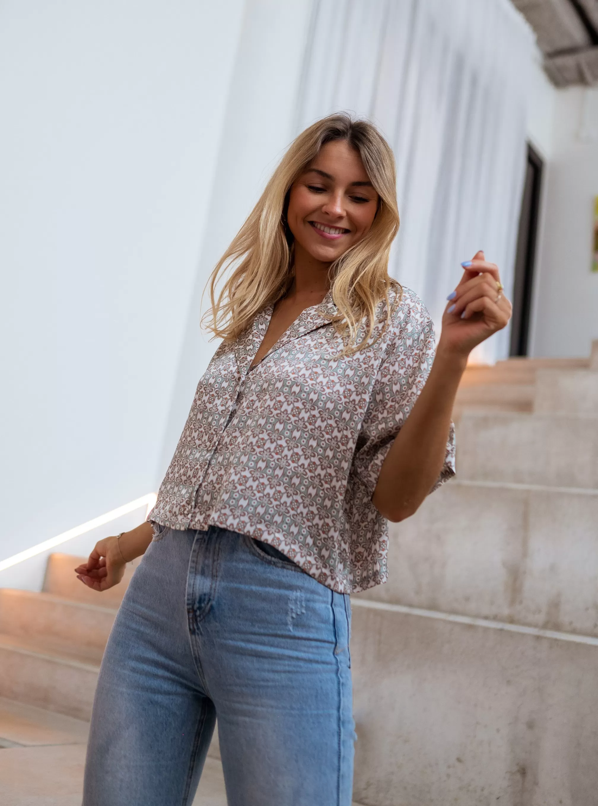 Green Tia Shirt Patterned | Oversized Crop Shirt | Ready To-Porter Online | -Easy Clothes Flash Sale