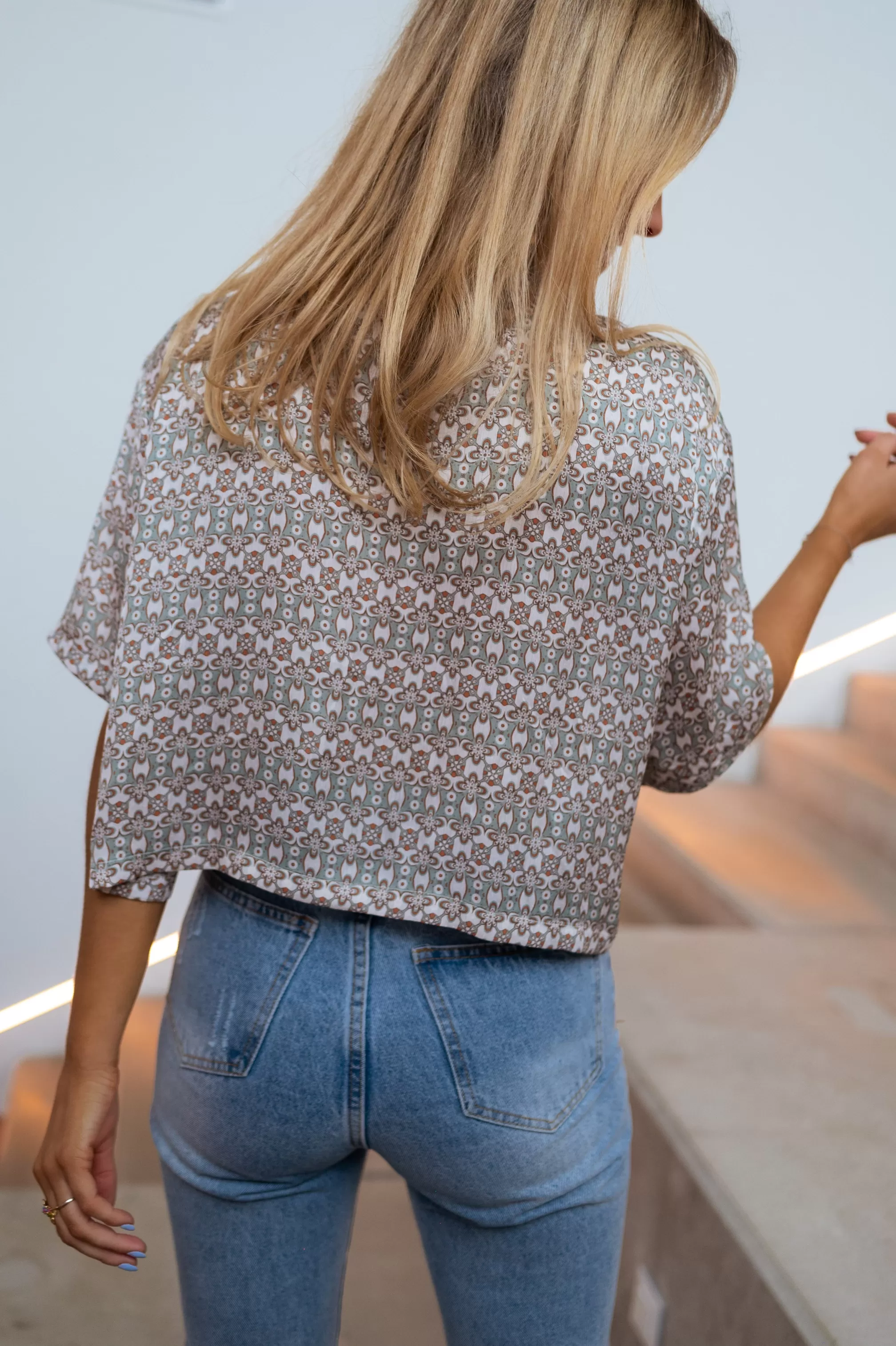 Green Tia Shirt Patterned | Oversized Crop Shirt | Ready To-Porter Online | -Easy Clothes Flash Sale