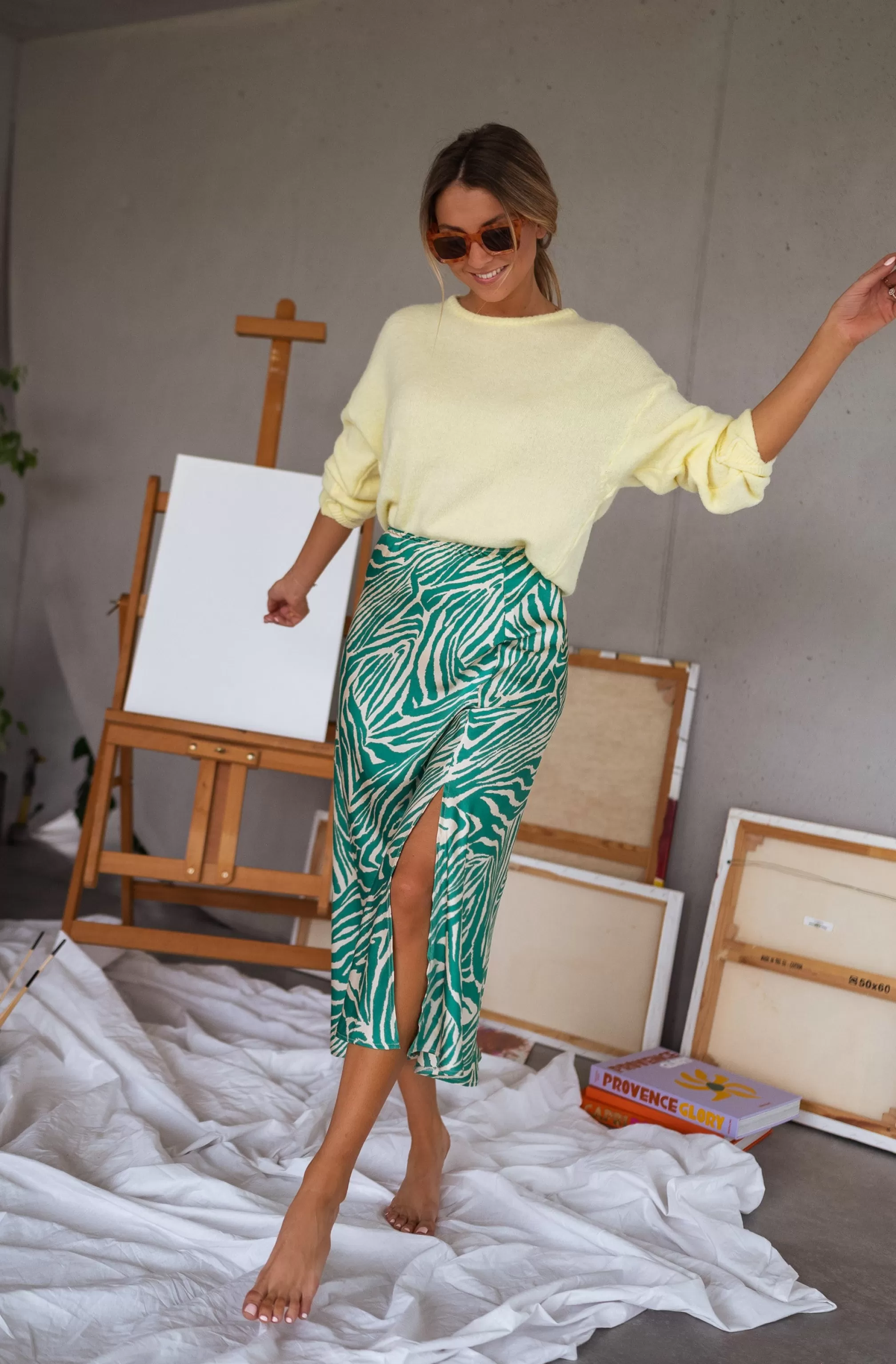 Green Zebrée Sax Skirt And Ecru | Skirt Zebra Satin | Ready To-Porter Online | -Easy Clothes Hot