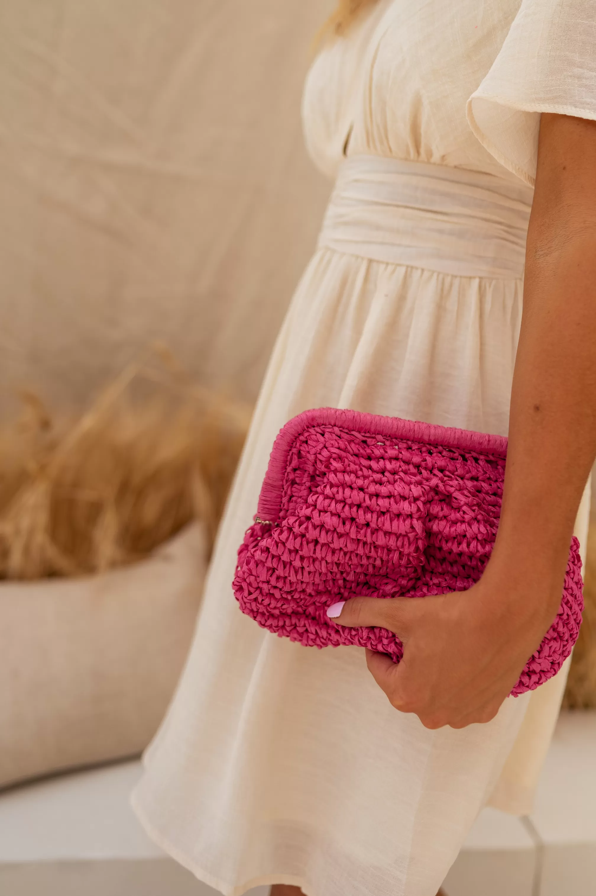 Jerry Bag Pink - Raphia Matter - Interior Pocket - Accessories-Easy Clothes Best Sale