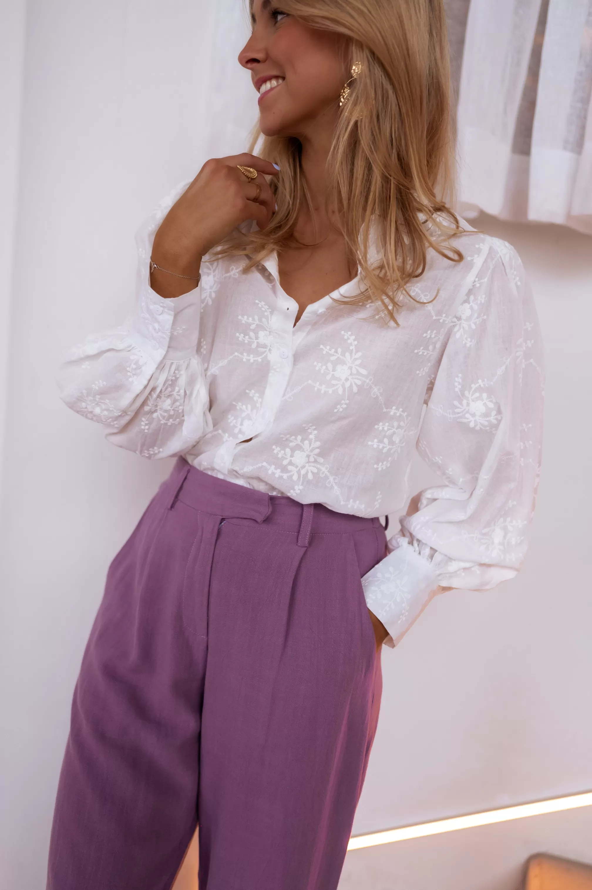 Jolane Shirt Ecru Embroidered | Transparent Embroidered Shirt | Ready To-Porter Online | -Easy Clothes Best