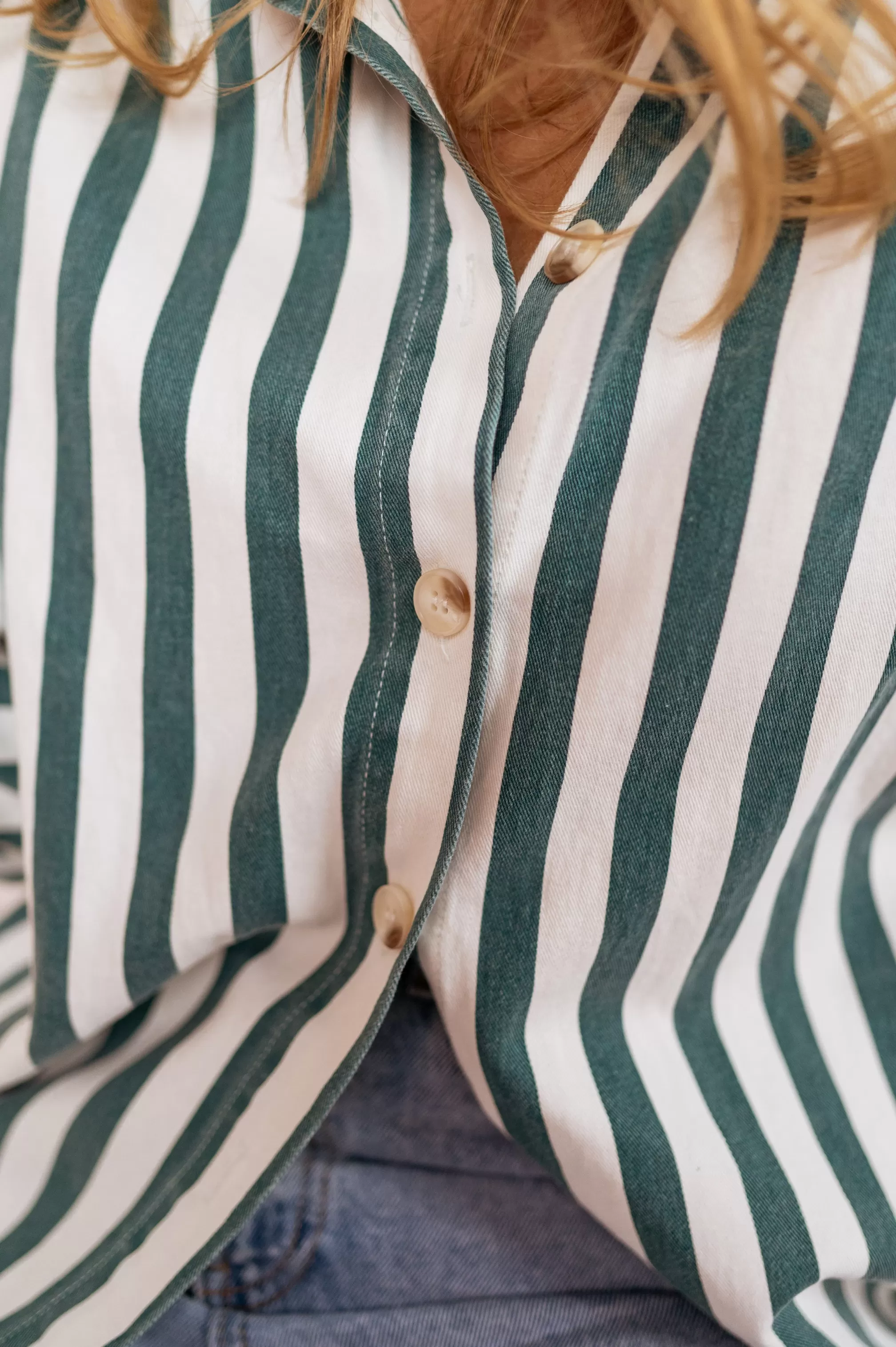 Kalina Shirt Lined Green Jeans Effect | Oversized Shirt | Ready To-Porter Online | -Easy Clothes Shop