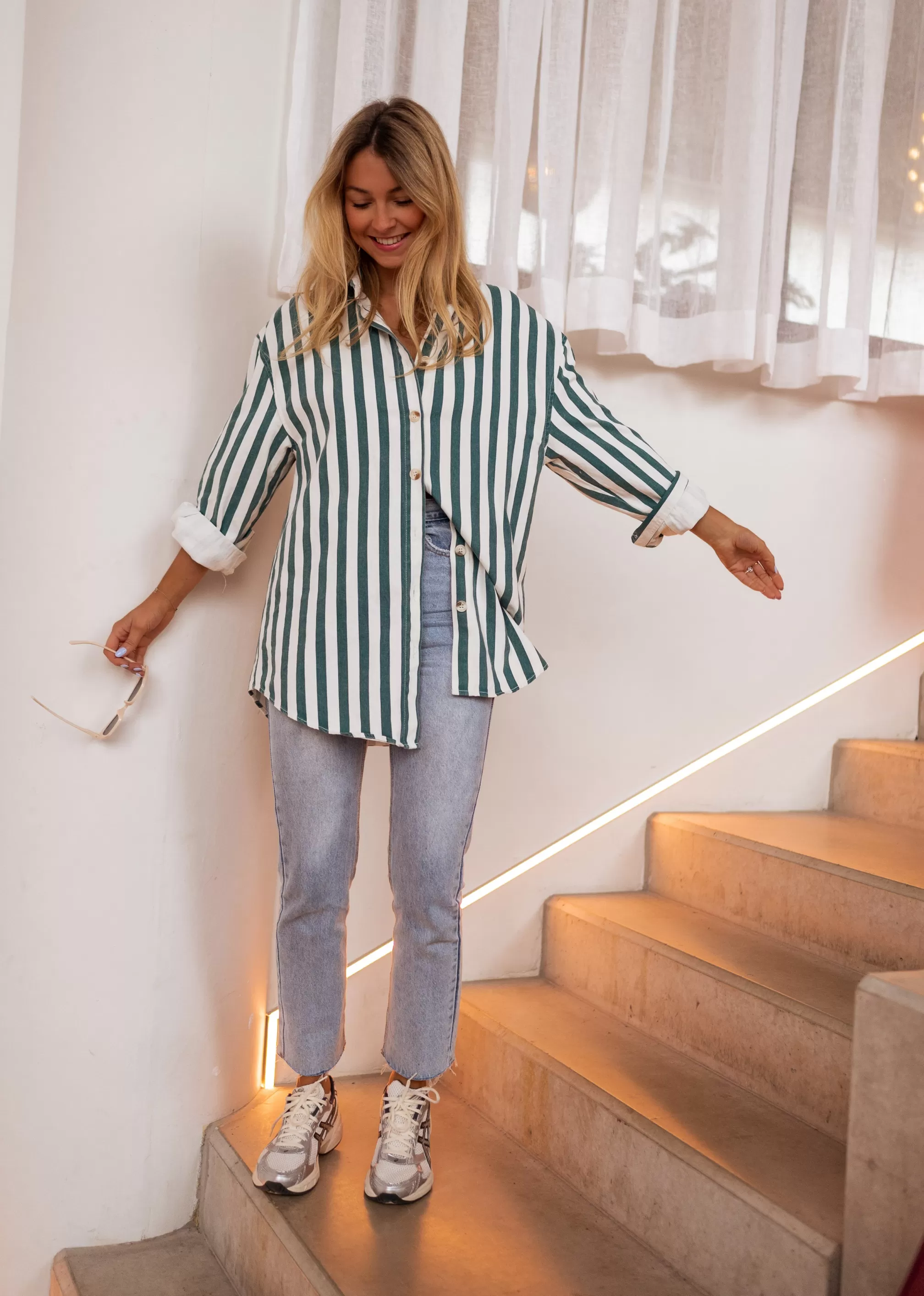 Kalina Shirt Lined Green Jeans Effect | Oversized Shirt | Ready To-Porter Online | -Easy Clothes Shop