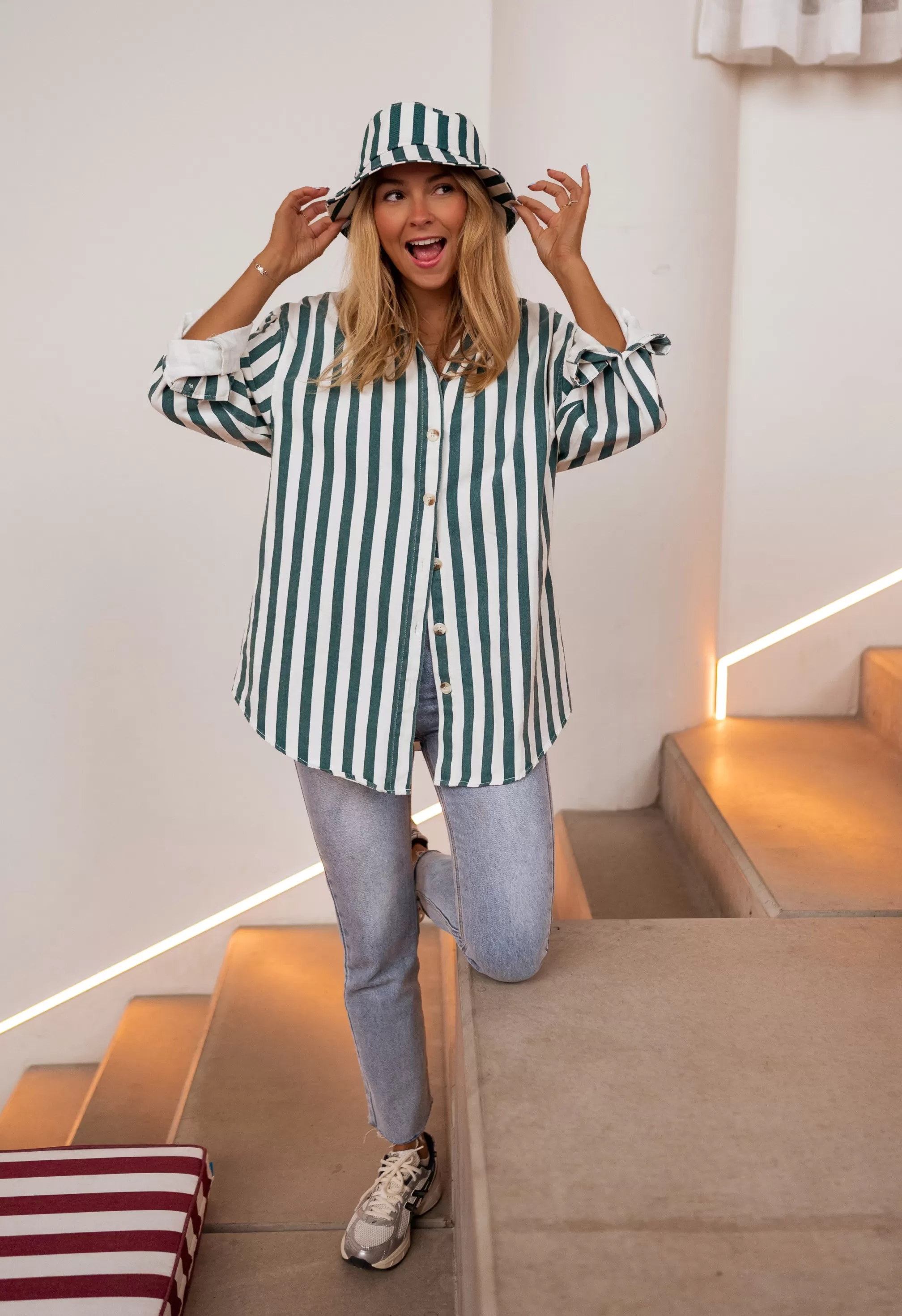 Kalina Shirt Lined Green Jeans Effect | Oversized Shirt | Ready To-Porter Online | -Easy Clothes Shop