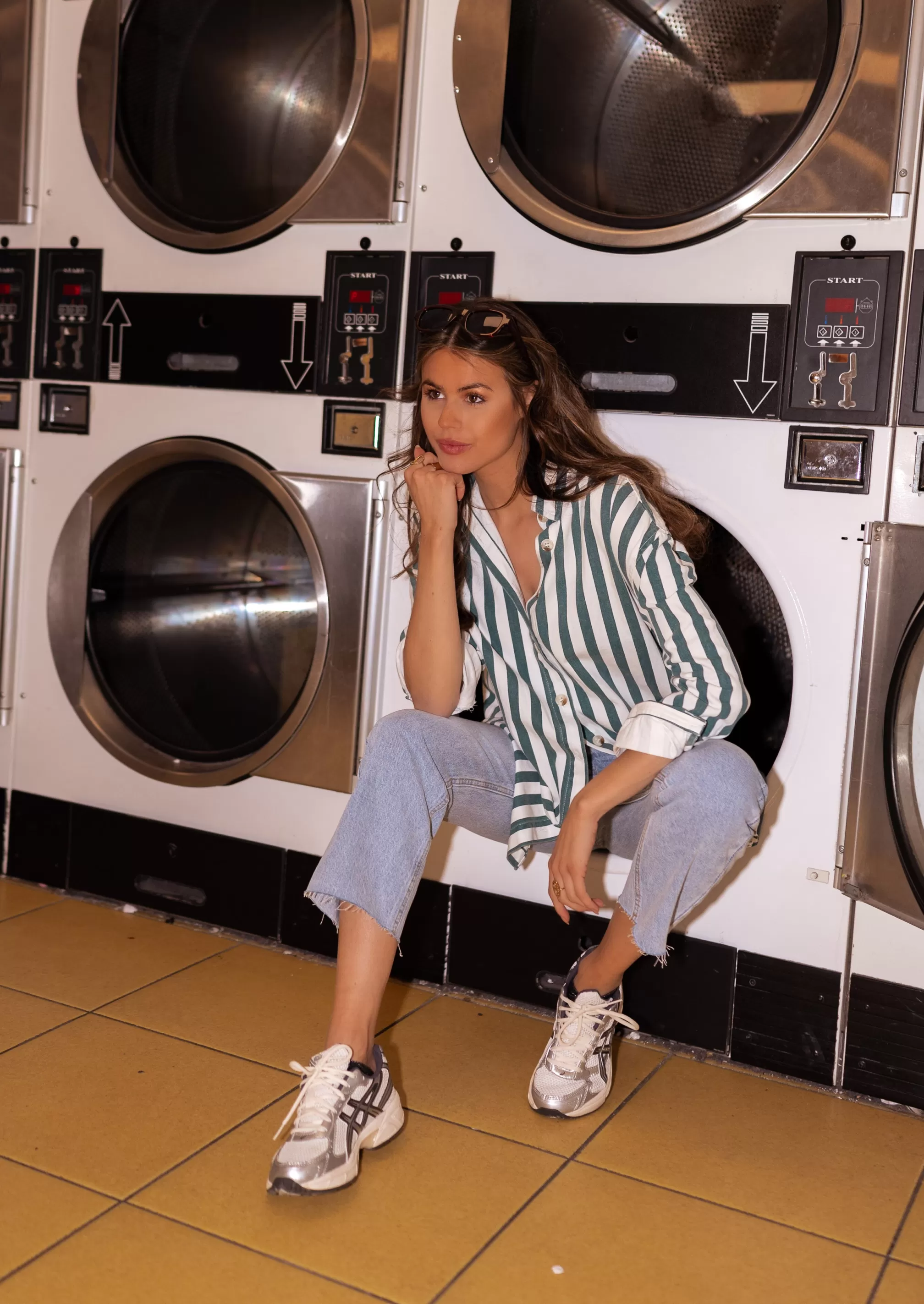 Kalina Shirt Lined Green Jeans Effect | Oversized Shirt | Ready To-Porter Online | -Easy Clothes Shop