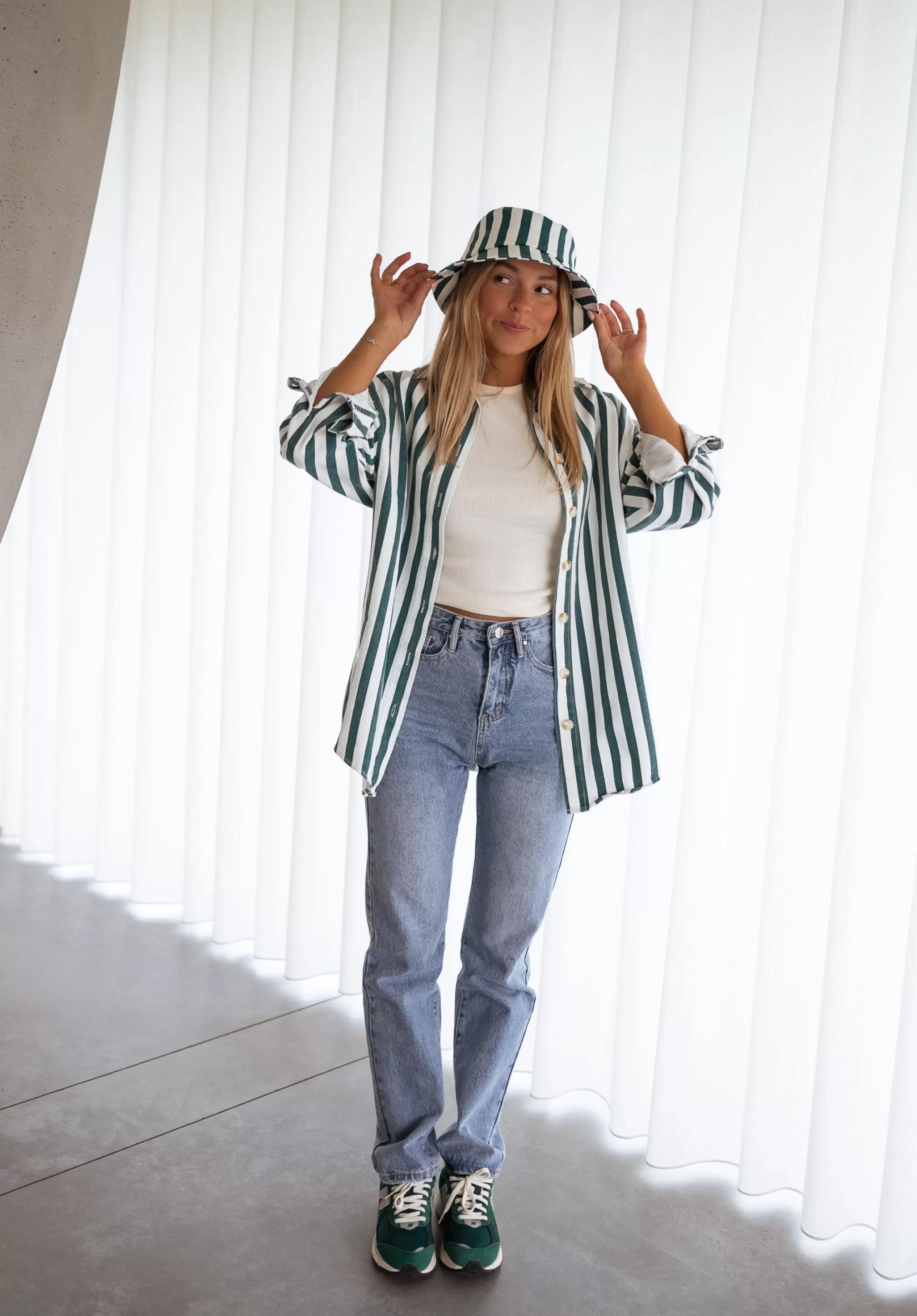 Kalina Shirt Lined Green Jeans Effect | Oversized Shirt | Ready To-Porter Online | -Easy Clothes Shop