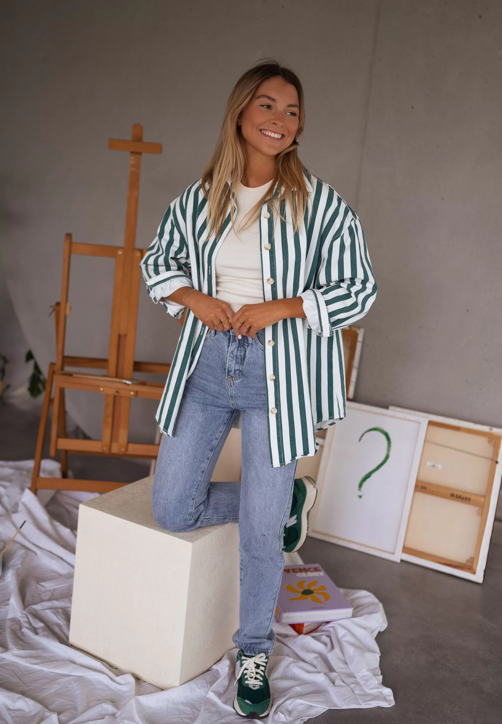 Kalina Shirt Lined Green Jeans Effect | Oversized Shirt | Ready To-Porter Online | -Easy Clothes Shop
