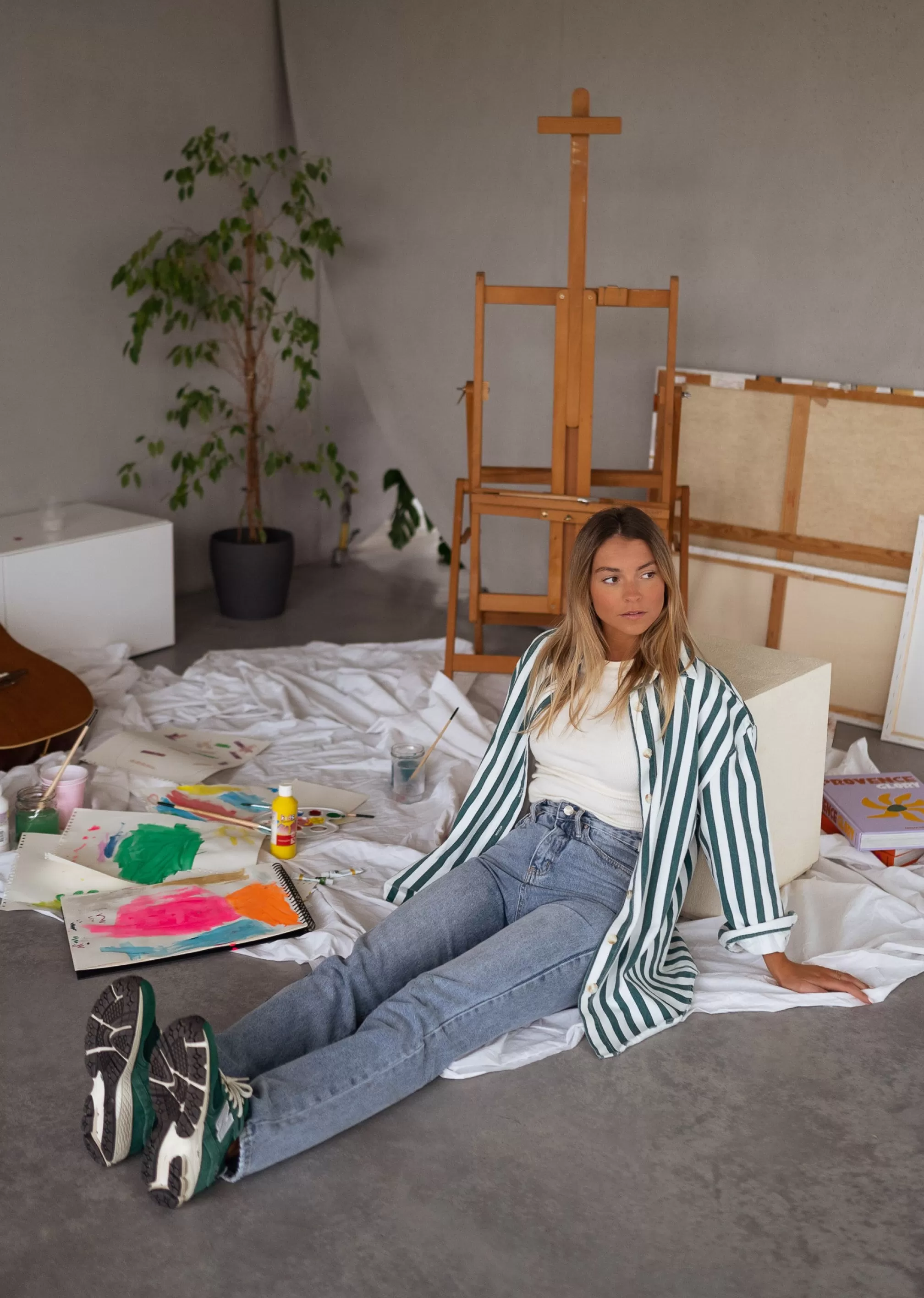 Kalina Shirt Lined Green Jeans Effect | Oversized Shirt | Ready To-Porter Online | -Easy Clothes Shop