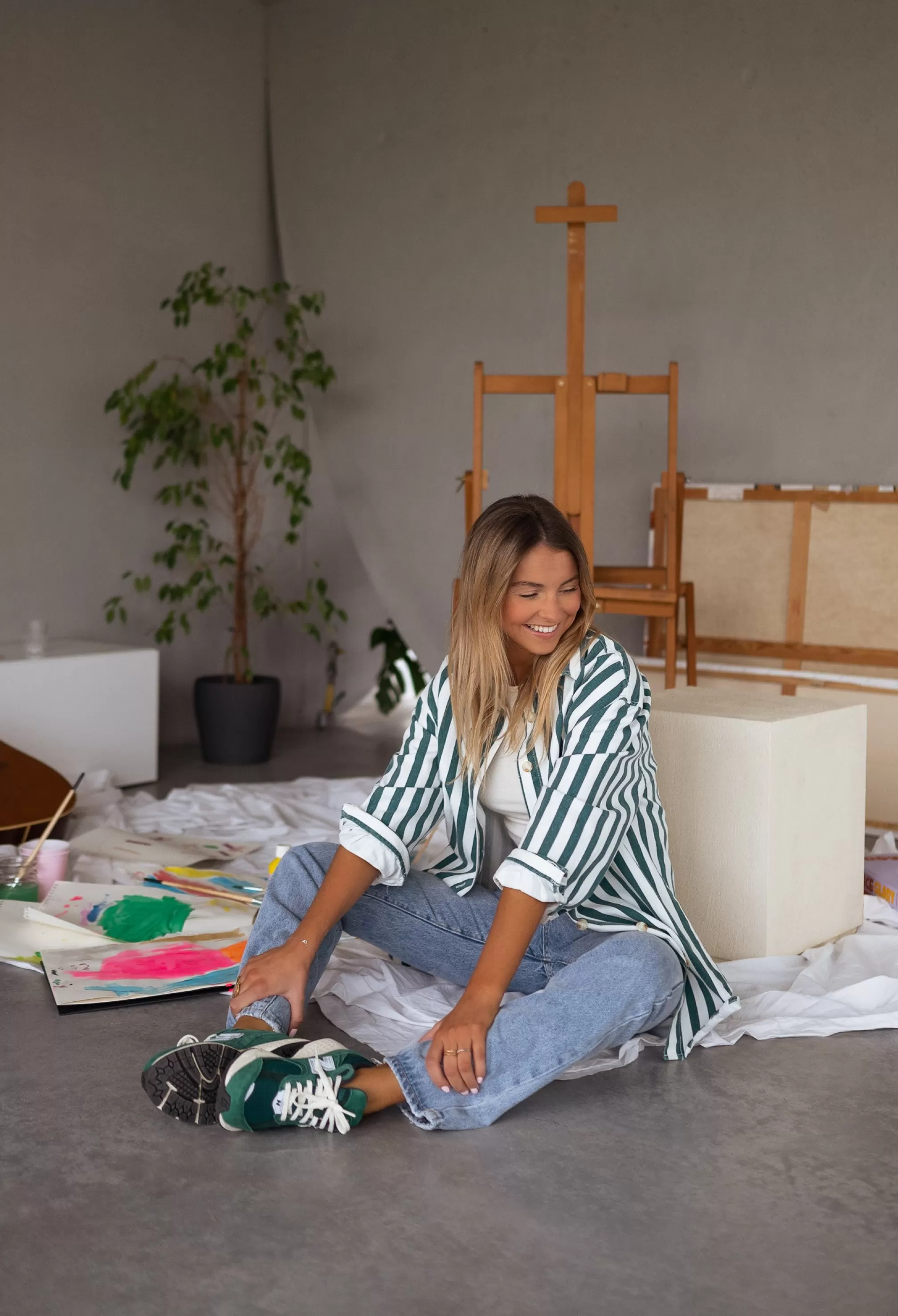 Kalina Shirt Lined Green Jeans Effect | Oversized Shirt | Ready To-Porter Online | -Easy Clothes Shop