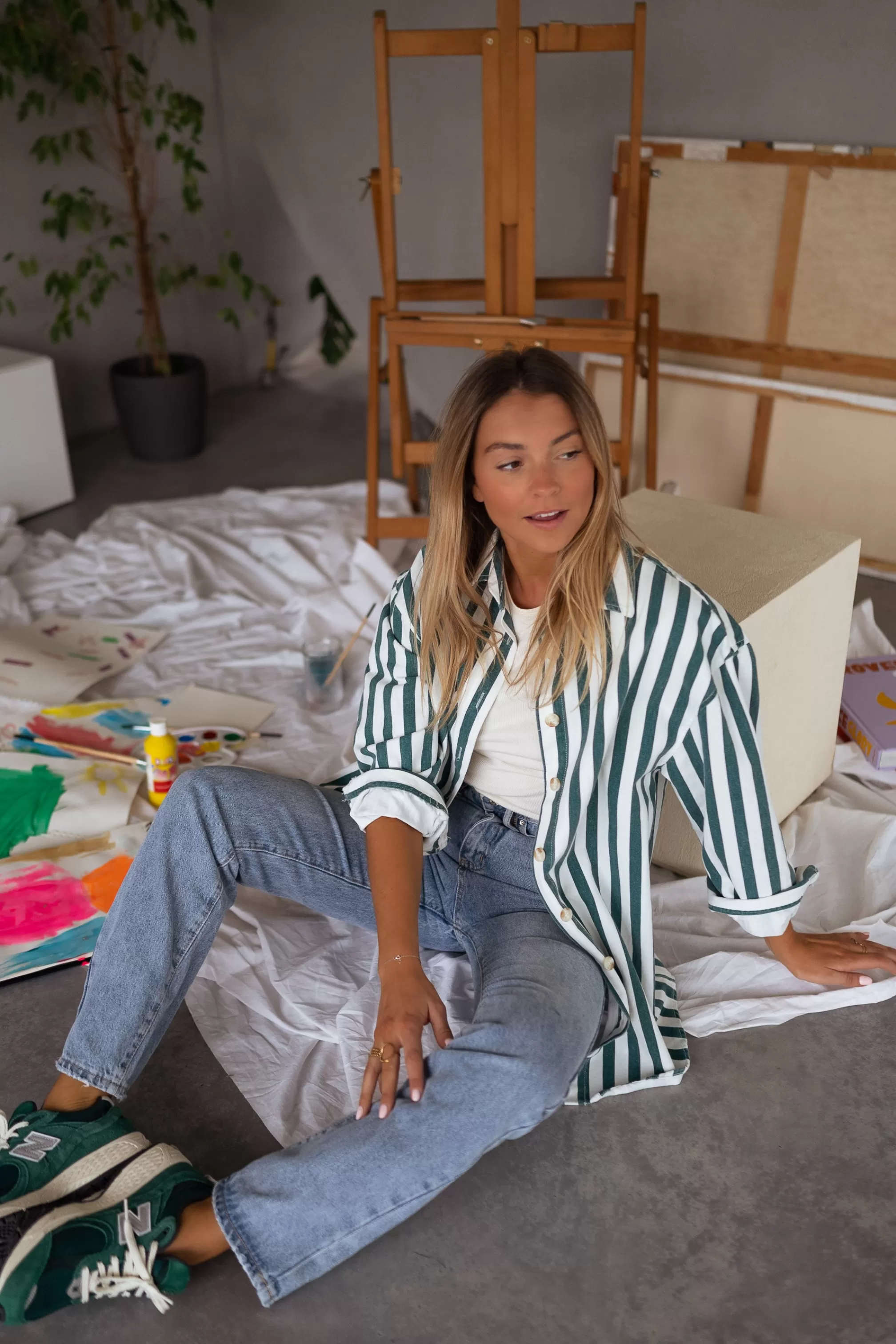 Kalina Shirt Lined Green Jeans Effect | Oversized Shirt | Ready To-Porter Online | -Easy Clothes Shop