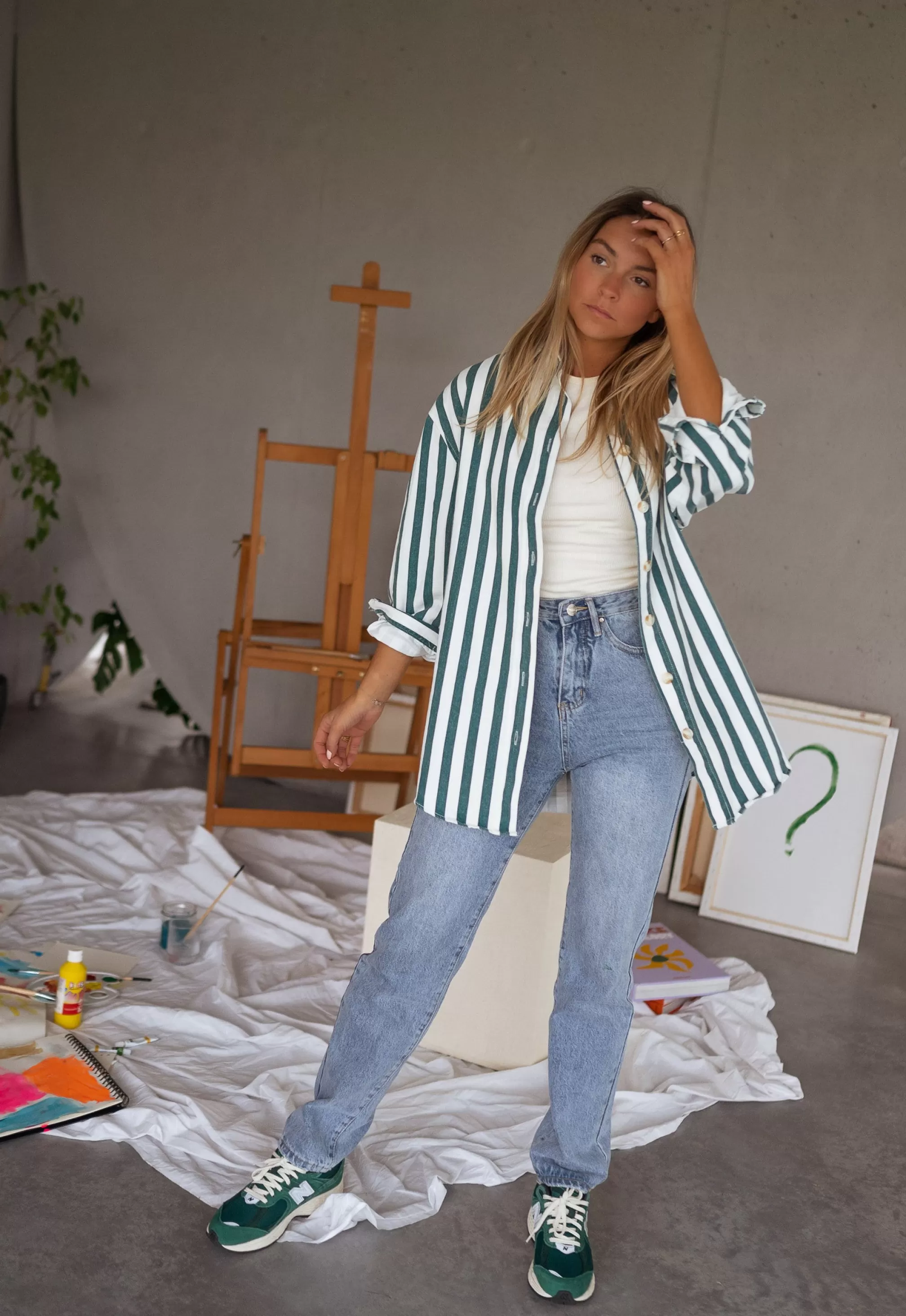 Kalina Shirt Lined Green Jeans Effect | Oversized Shirt | Ready To-Porter Online | -Easy Clothes Shop