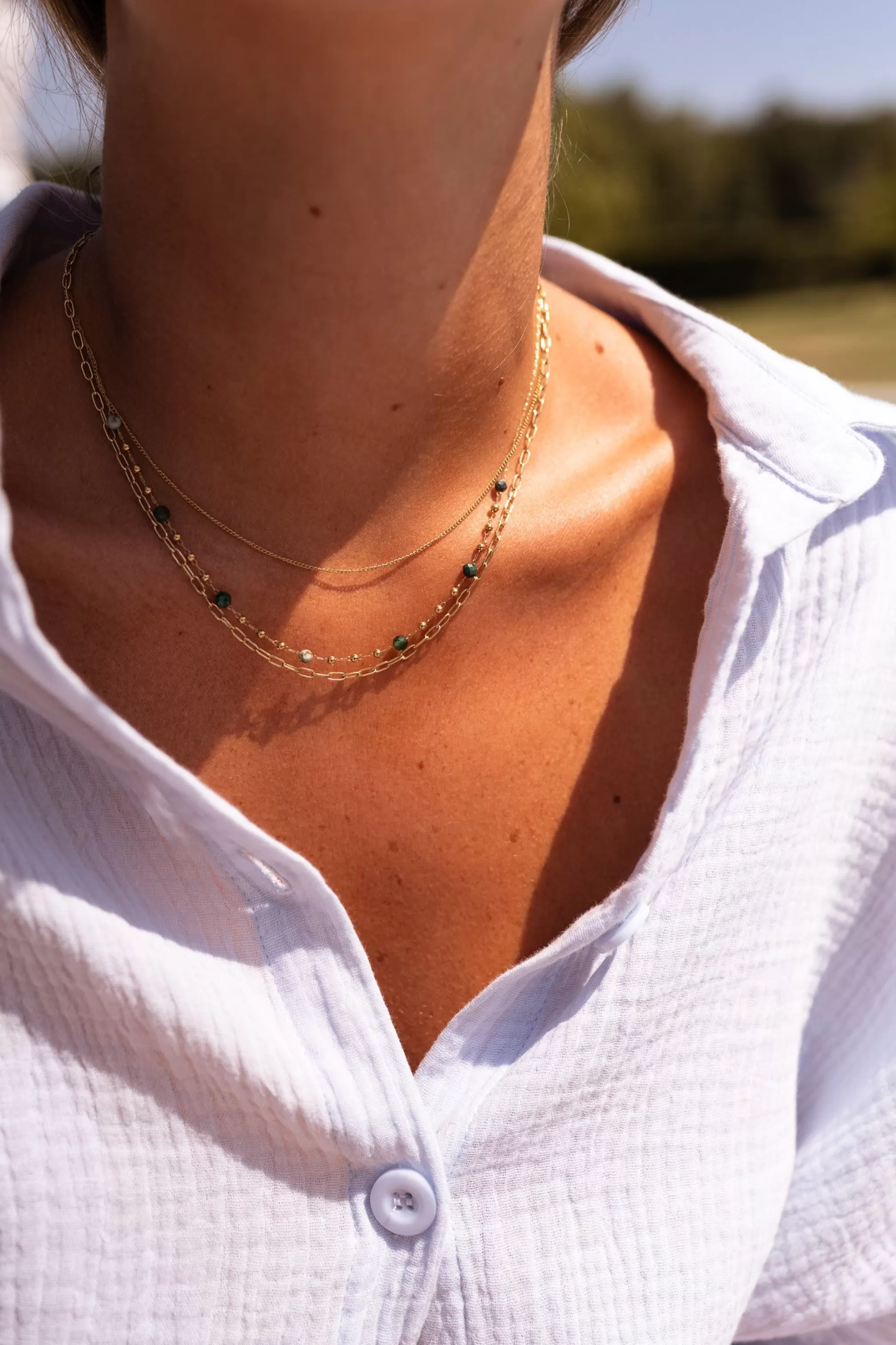 Laza Necklace Golden And Green | Multi Necklace-Rows | Ready To-Porter Online | -Easy Clothes Best