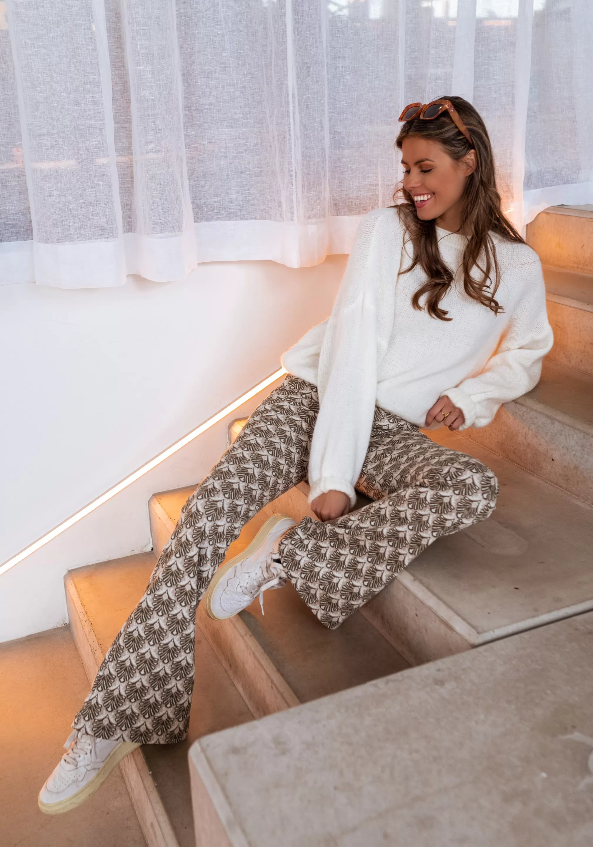 Pants Curtis Khaki Patterned | Pants Flared Patterned | Ready To-Porter Online | -Easy Clothes Cheap