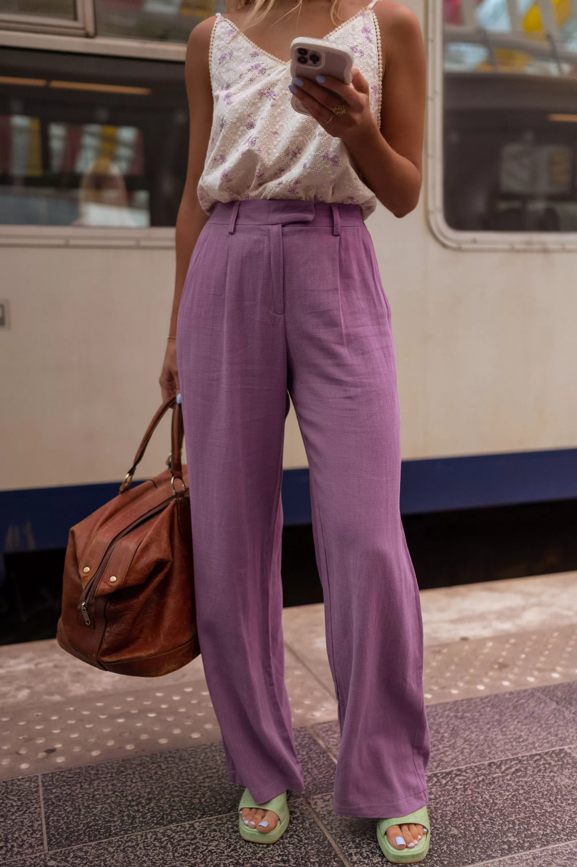 Pants Joey Purple Linen | Pants Wide Linen | Ready To-Porter Online | -Easy Clothes Online