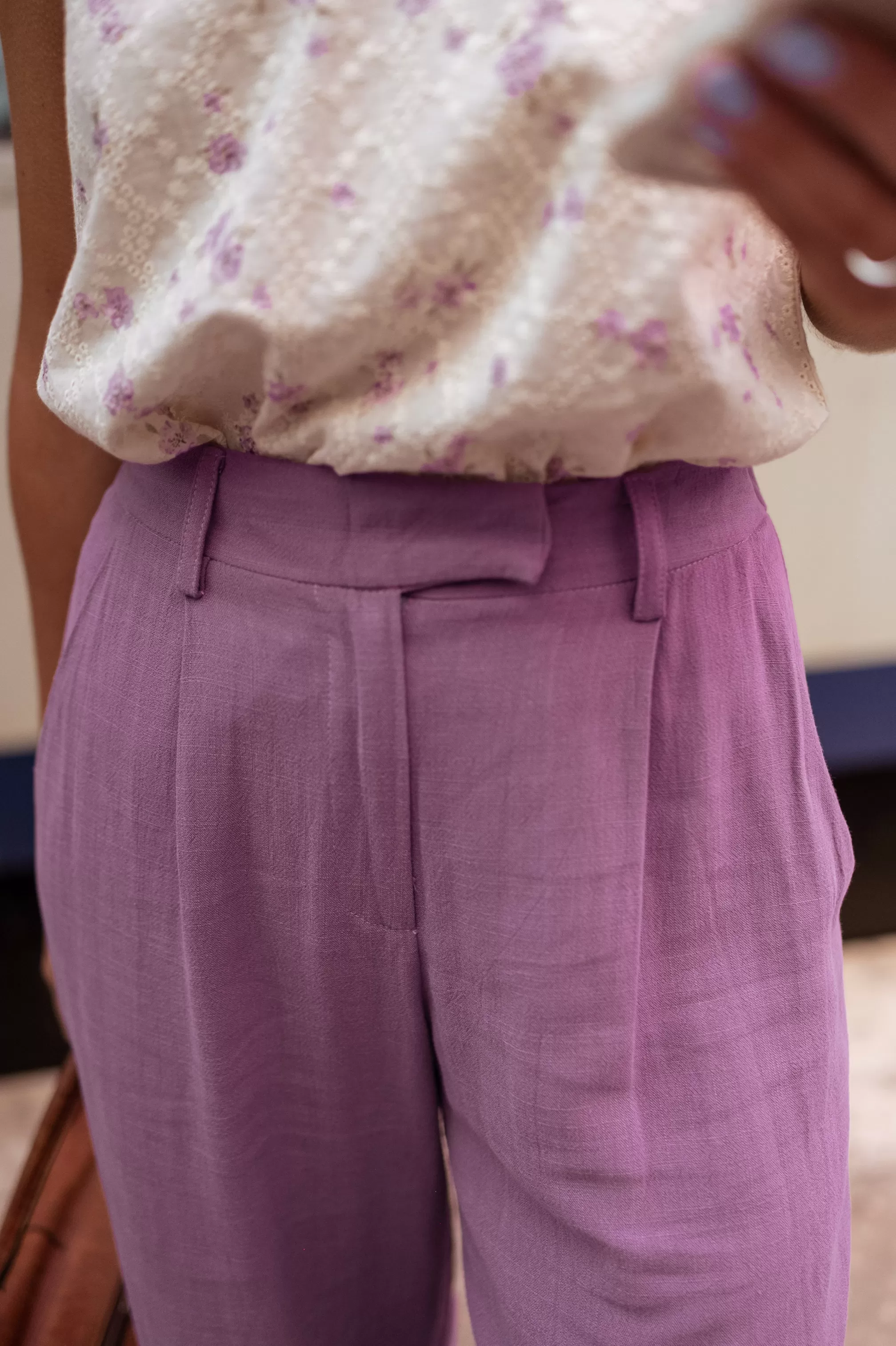 Pants Joey Purple Linen | Pants Wide Linen | Ready To-Porter Online | -Easy Clothes Online