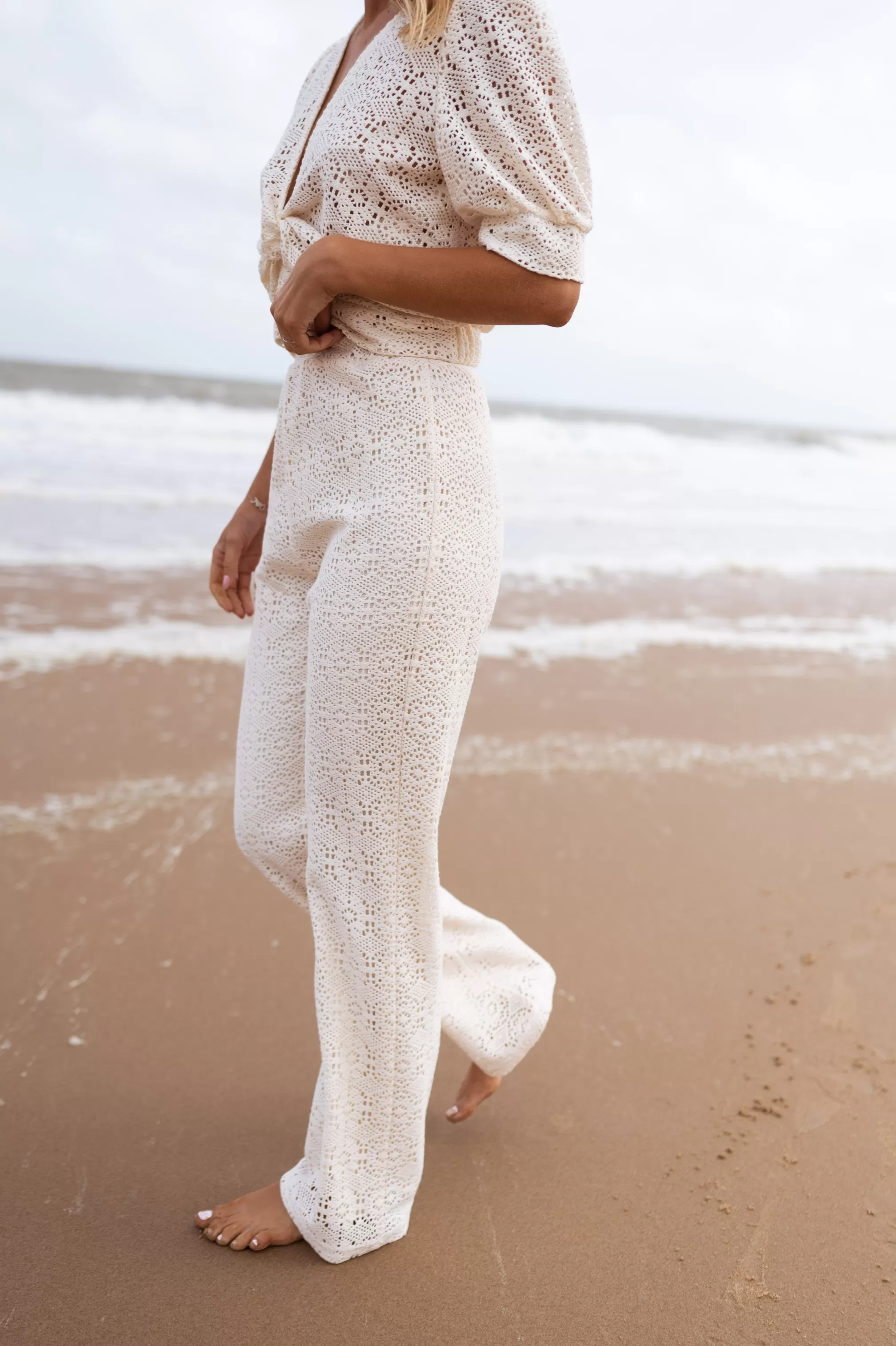 Pants Louis Ecru In Embroidery | Pants Lace Effect Embroidered | Ready To-Porter Online | -Easy Clothes Fashion