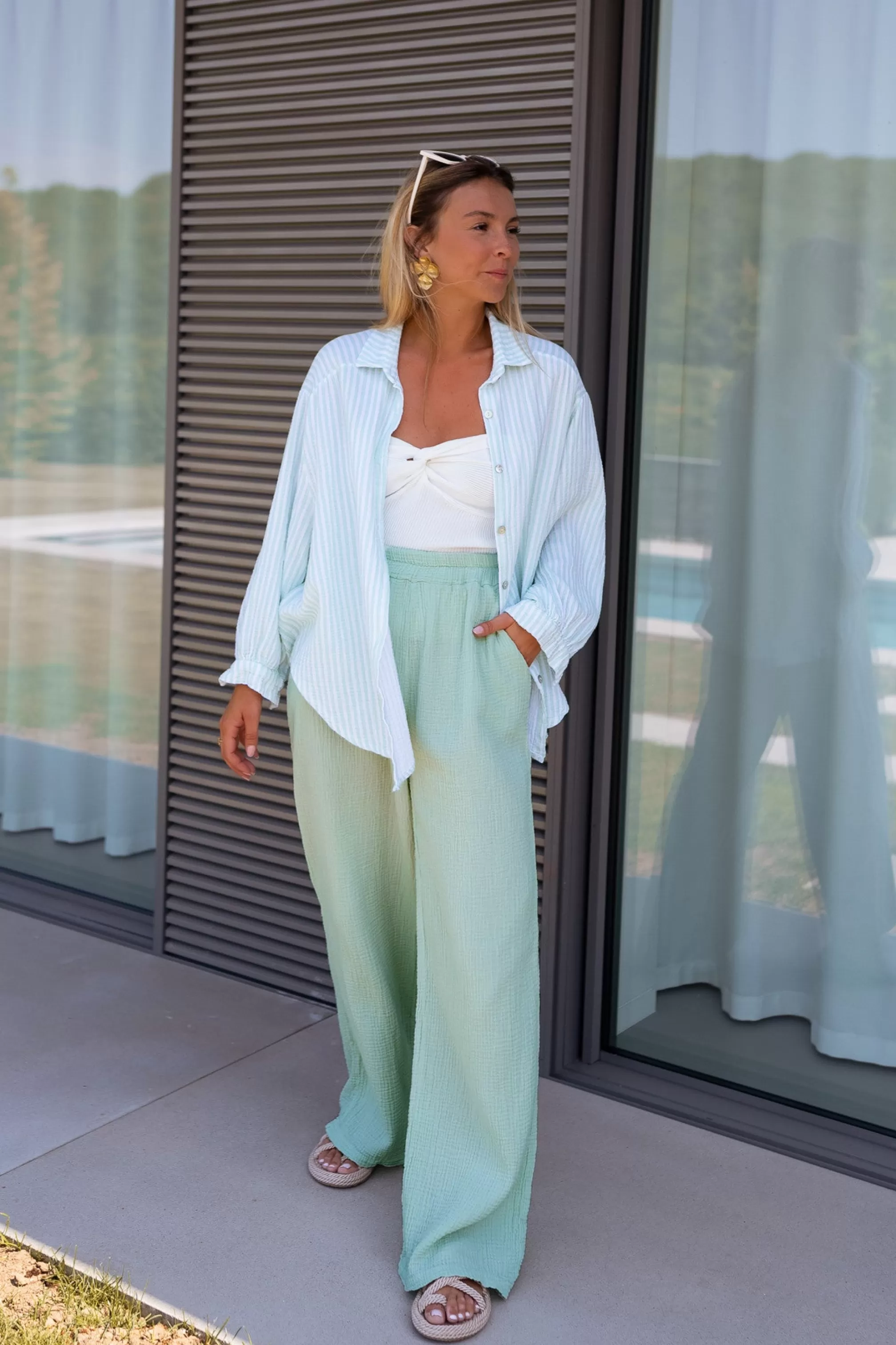 Pants Shiva Seagreen In CONTON GAUZE | Pants Loose Of Cotton | Ready To-Porter Online | -Easy Clothes Clearance