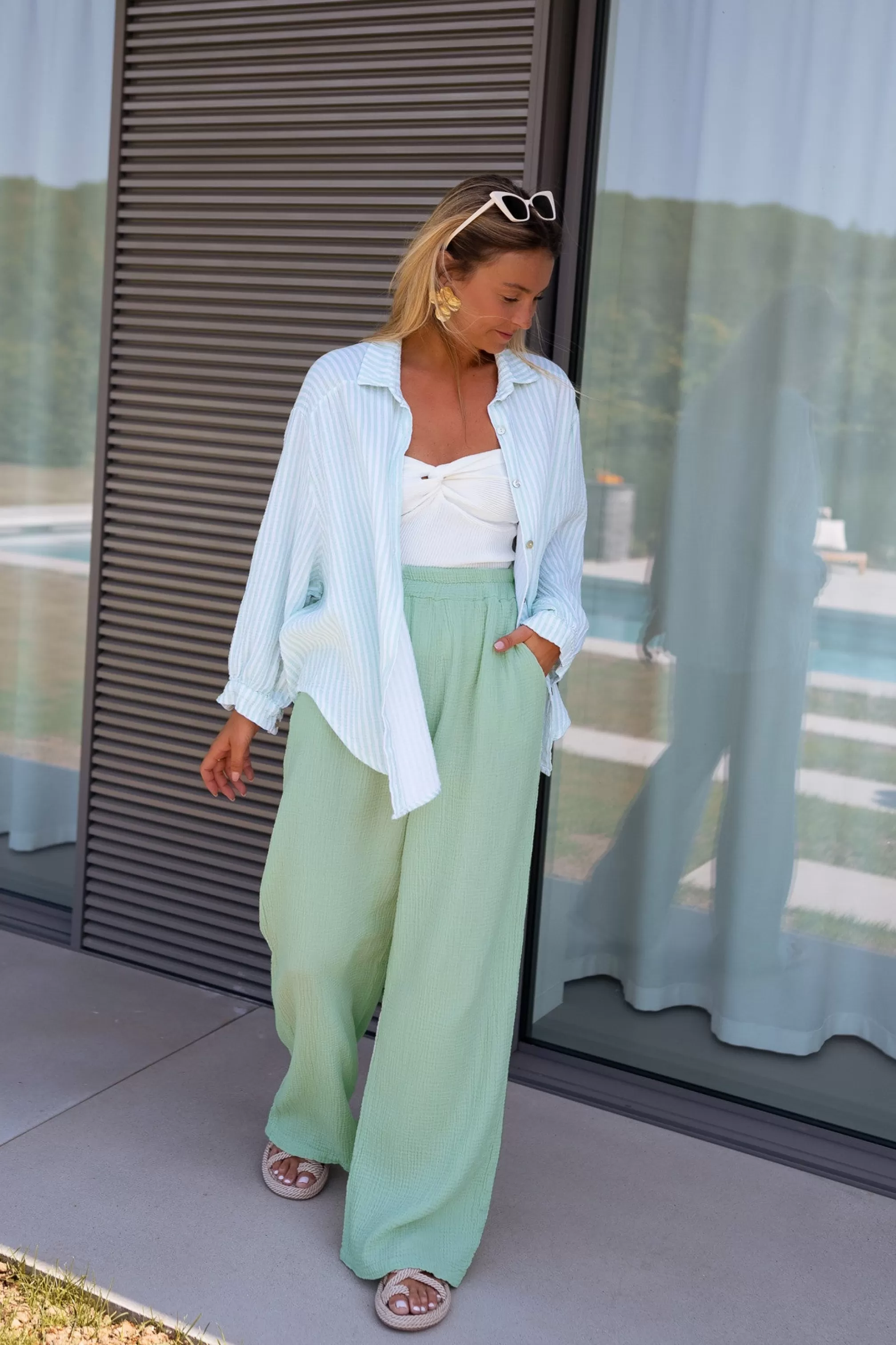Pants Shiva Seagreen In CONTON GAUZE | Pants Loose Of Cotton | Ready To-Porter Online | -Easy Clothes Clearance