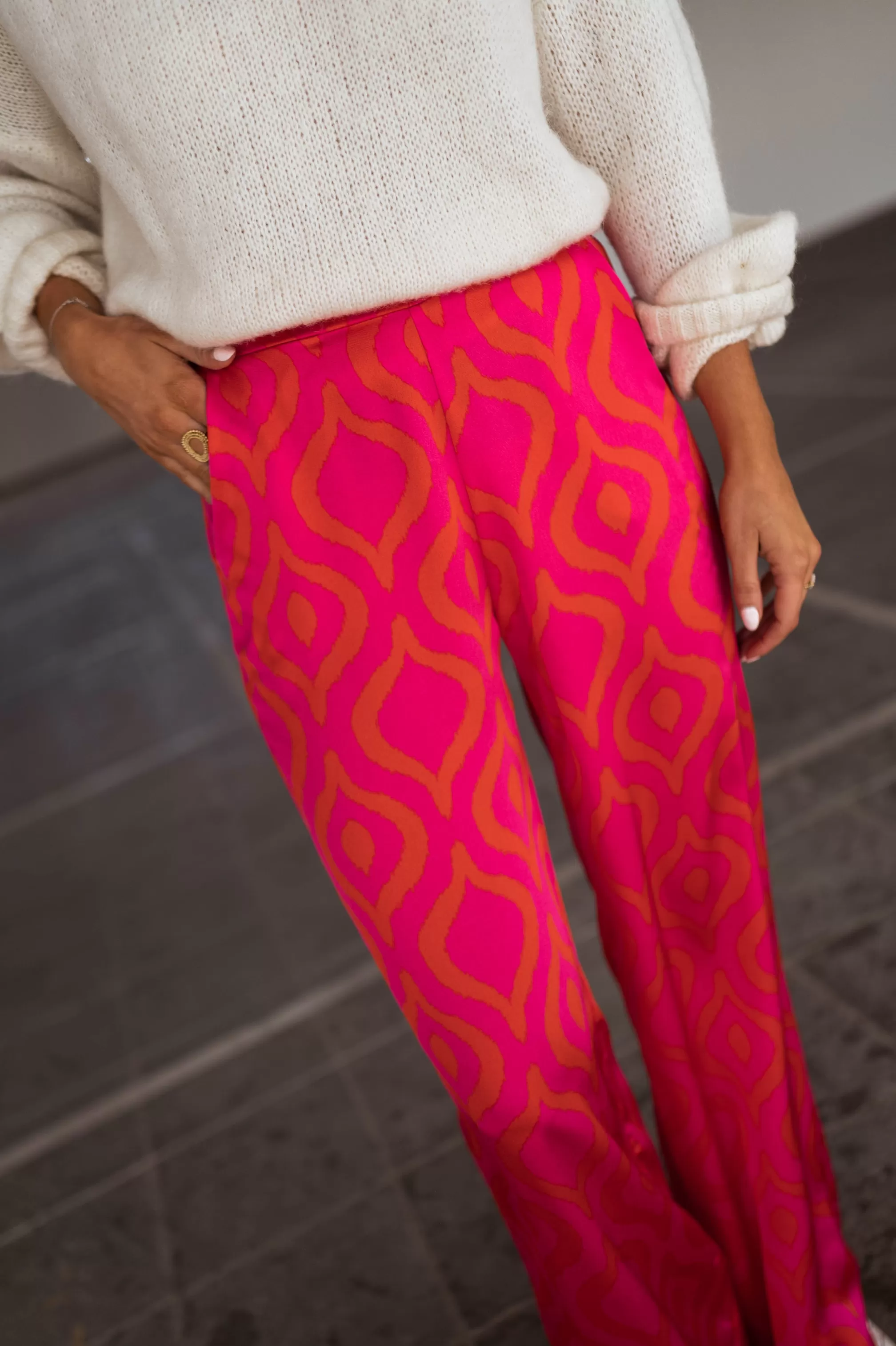 Pants Thaly Pink With Patterns Oranges | Pants Fluid Satin | Ready To-Porter Online | -Easy Clothes Hot