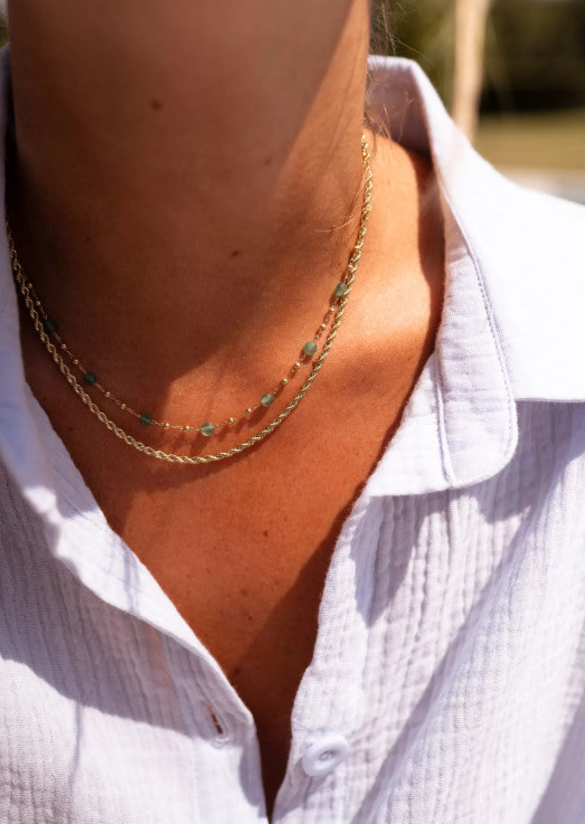 PRUDA Necklace Golden And Green | Double Collar-Rows | Ready To-Porter Online | -Easy Clothes Outlet