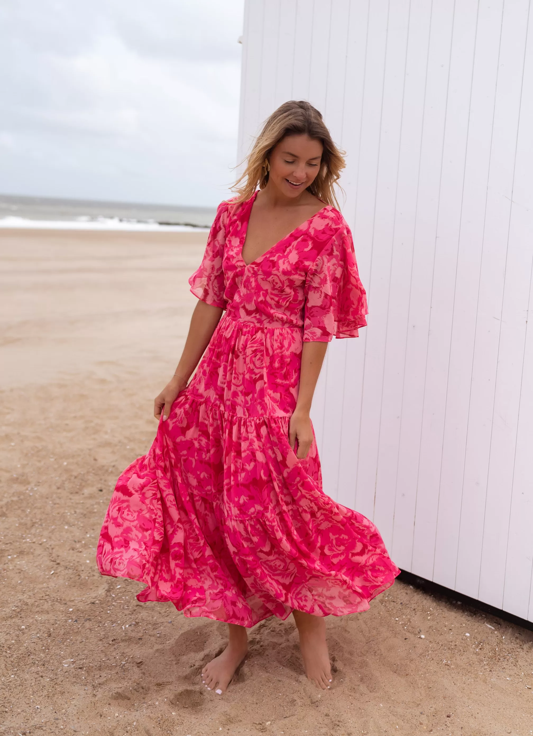 Robe Adama Rose à Motifs | Robe Longue Rose | Prêt-à-porter En Ligne | -Easy Clothes Fashion