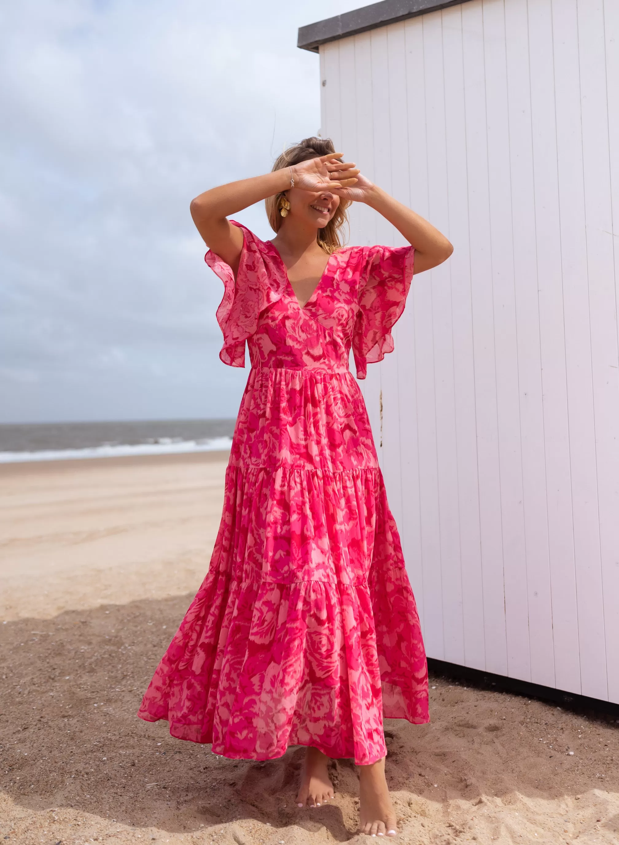 Robe Adama Rose à Motifs | Robe Longue Rose | Prêt-à-porter En Ligne | -Easy Clothes Fashion