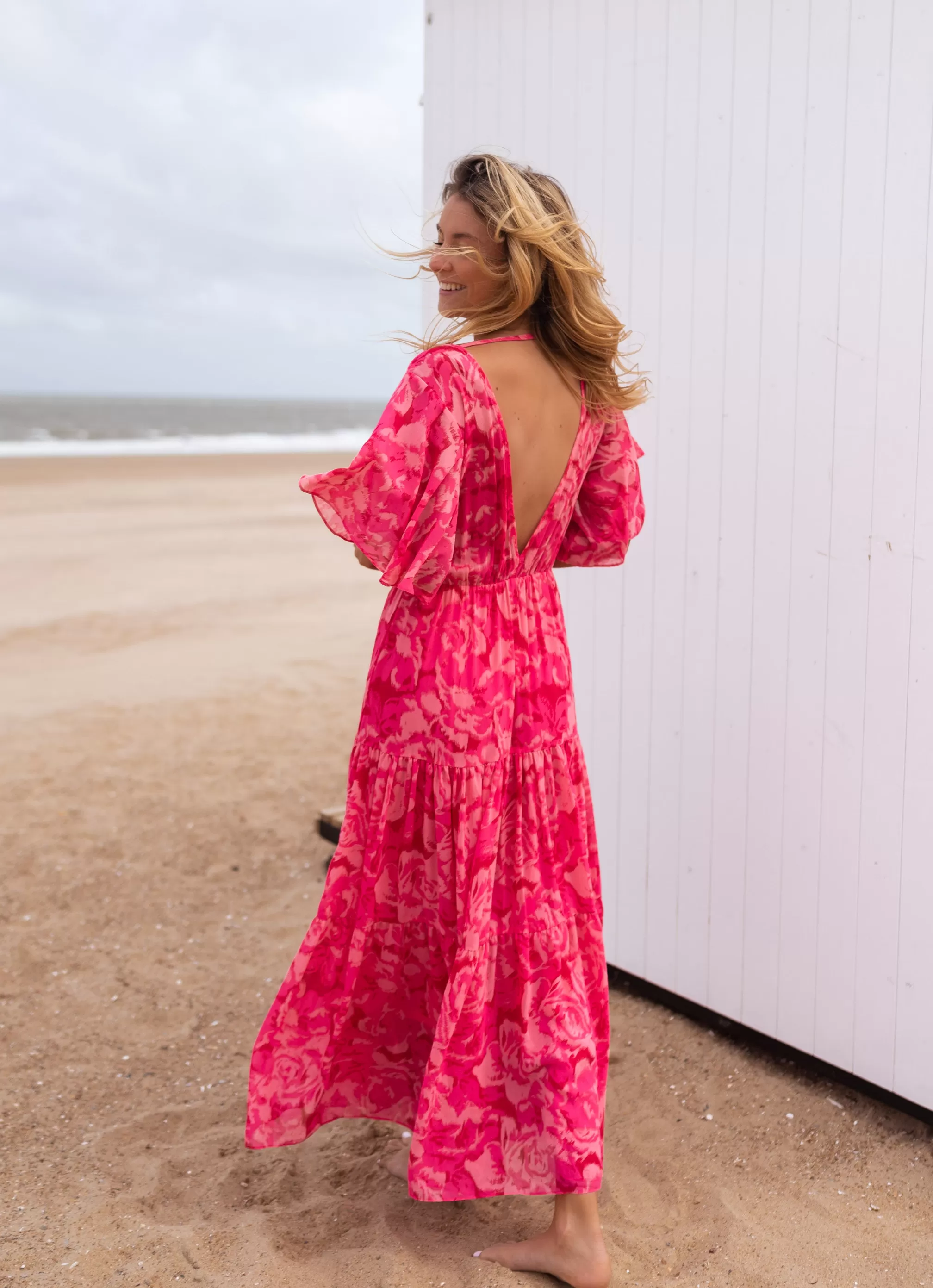 Robe Adama Rose à Motifs | Robe Longue Rose | Prêt-à-porter En Ligne | -Easy Clothes Fashion